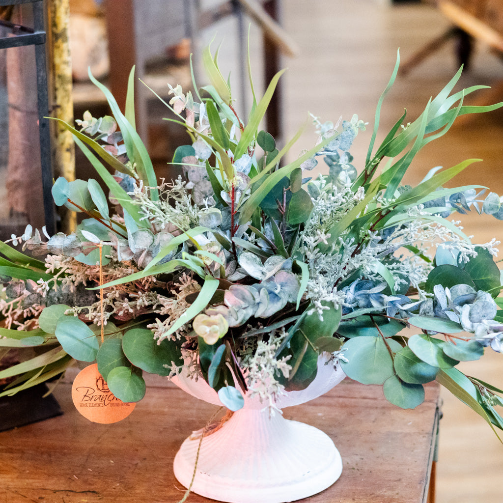 Faux Real Eucalyptus Blend Elongated Centerpiece Drop In