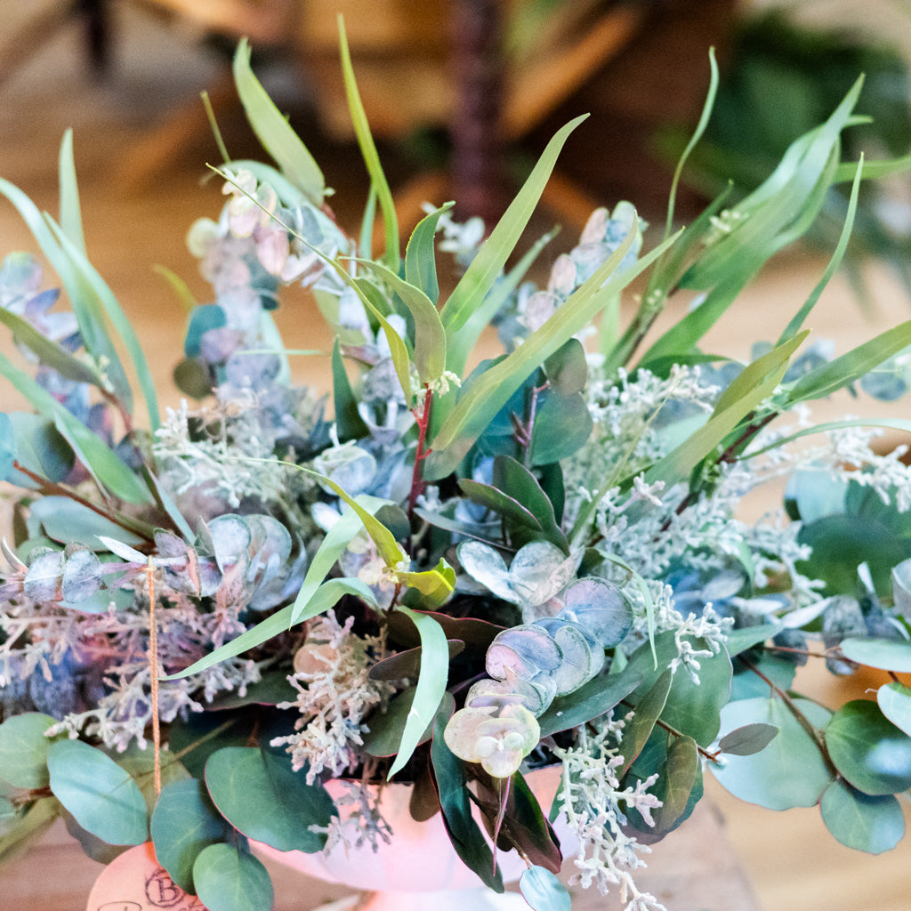 Faux Real Eucalyptus Blend Elongated Centerpiece Drop In