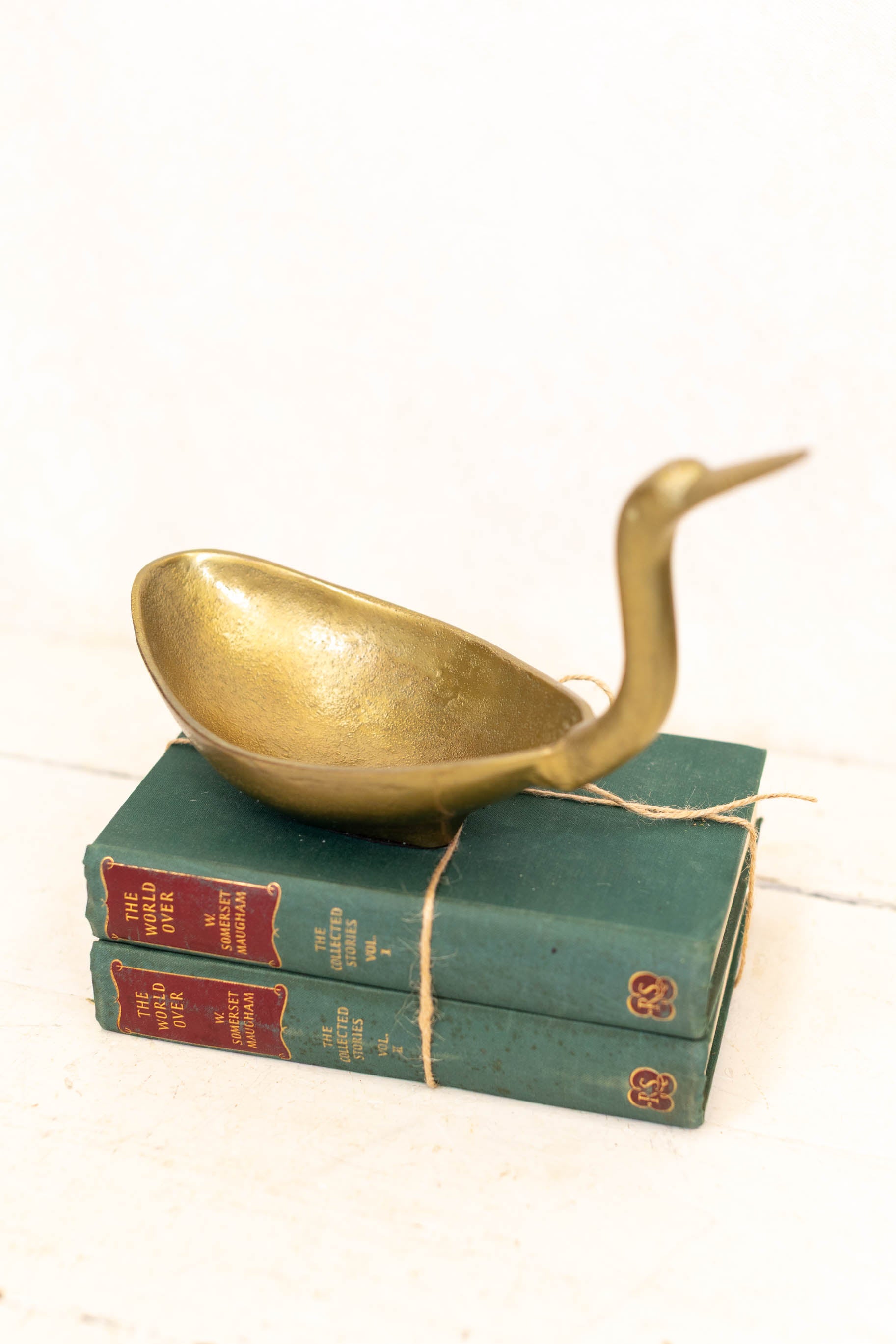 Swan Shaped Cast Aluminum Bowl Antique Gold Finish