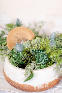 Succulent and Blue Thistle Elongated Centerpiece Drop In