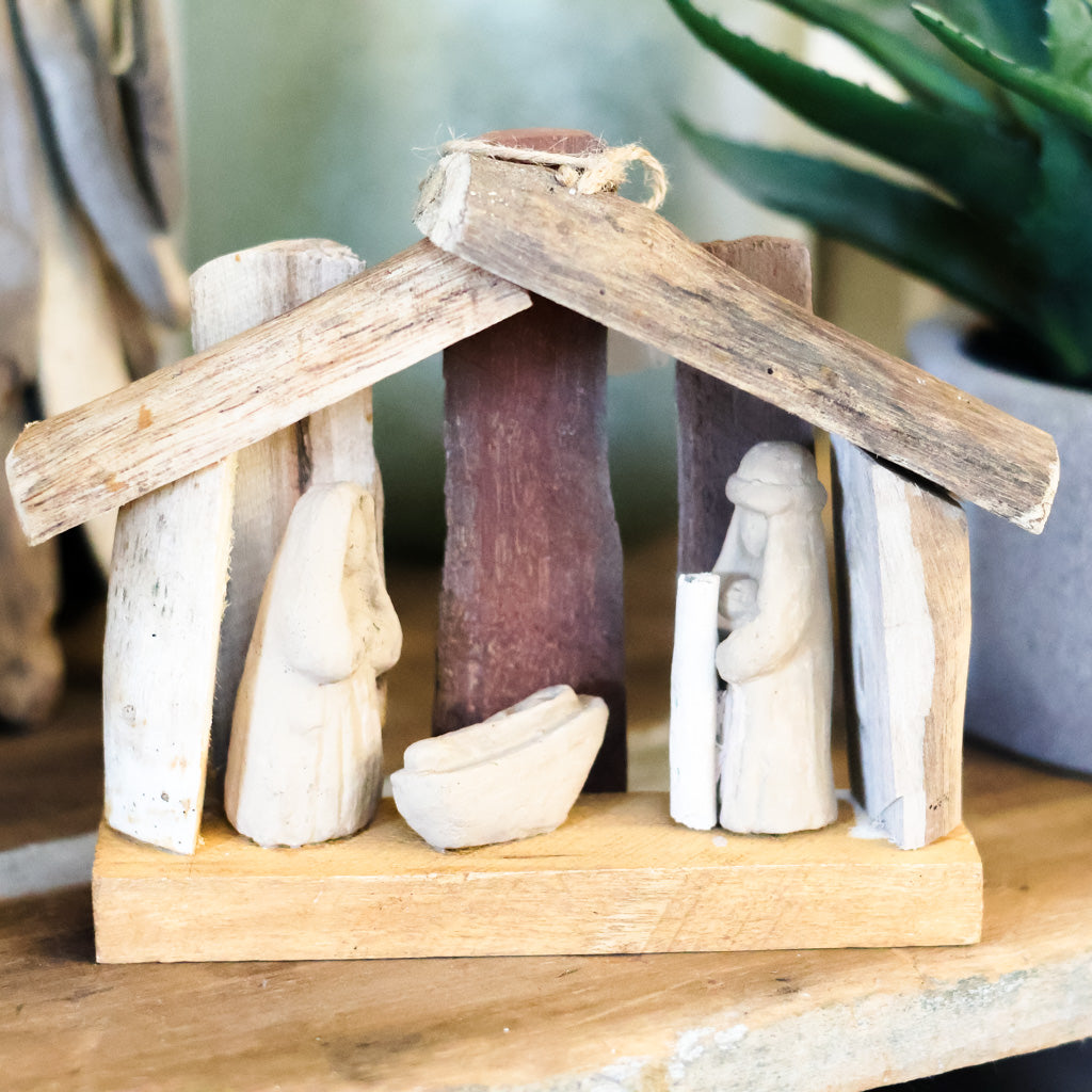 Driftwood Nativity on Twine Ornament
