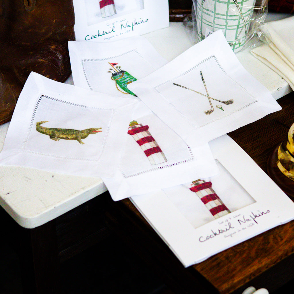 Set of Four Hilton Head Island Themed Custom Cocktail Linen Napkin Set