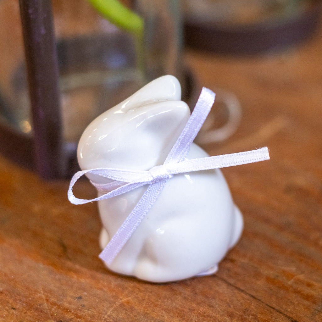 White Ceramic Baby Bunny with White Bow