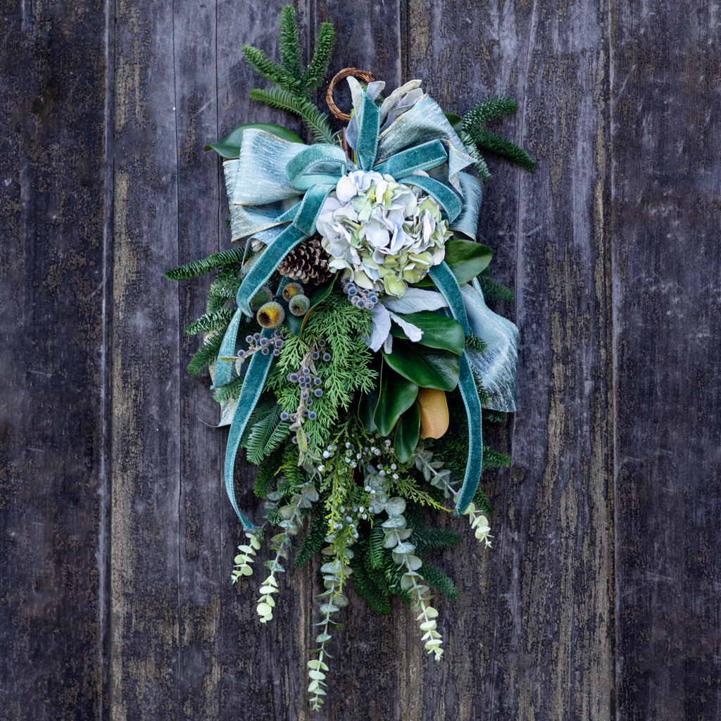 Sugared Spruce Down Drop with Bow