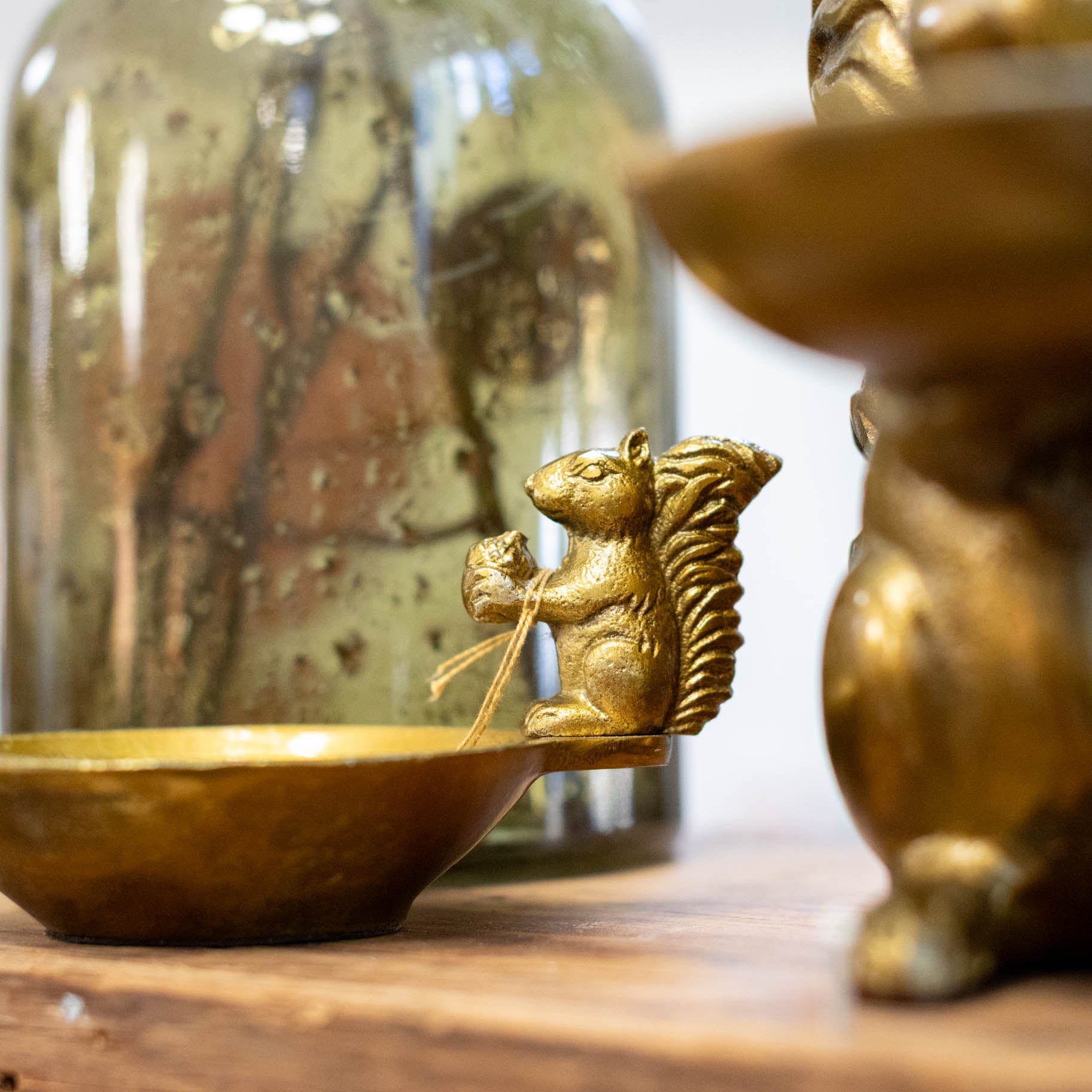 Brass Squirrel Walnut Bowl