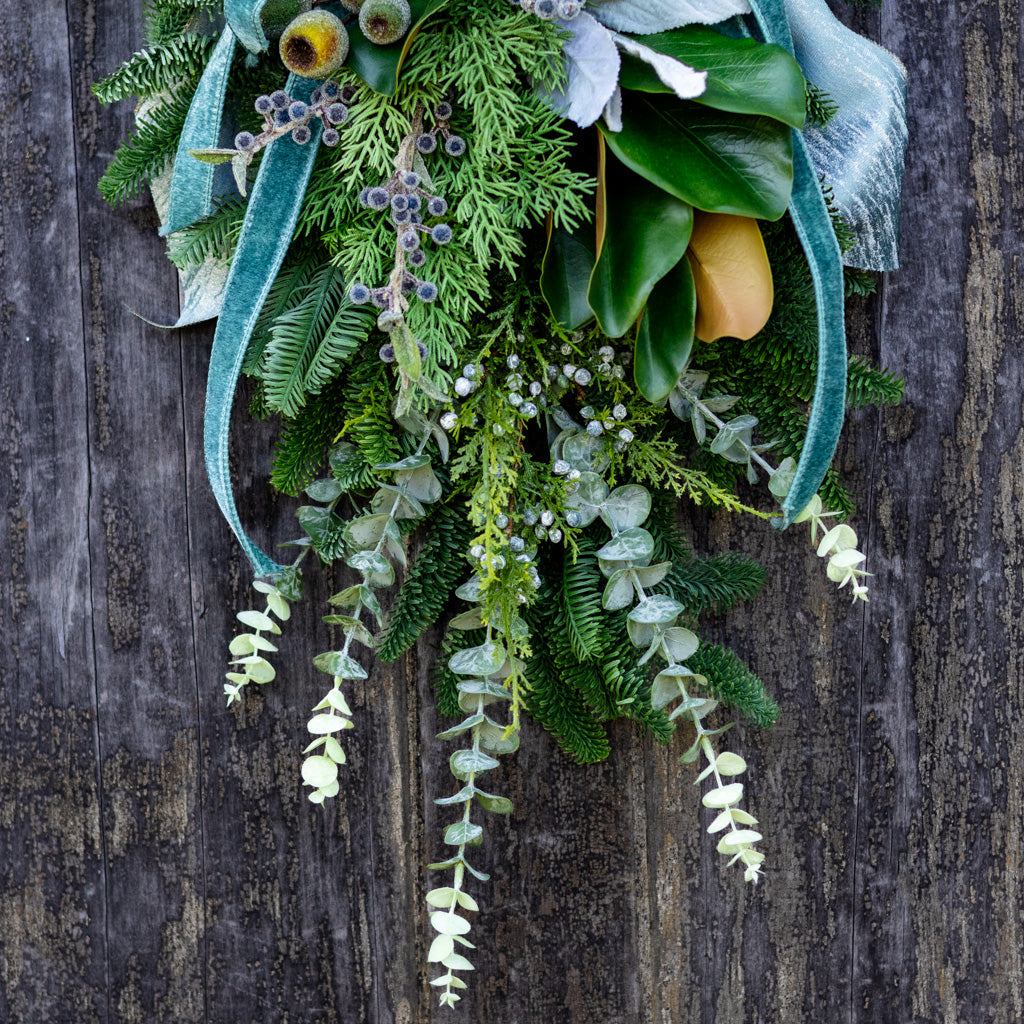 Sugared Spruce Down Drop with Bow