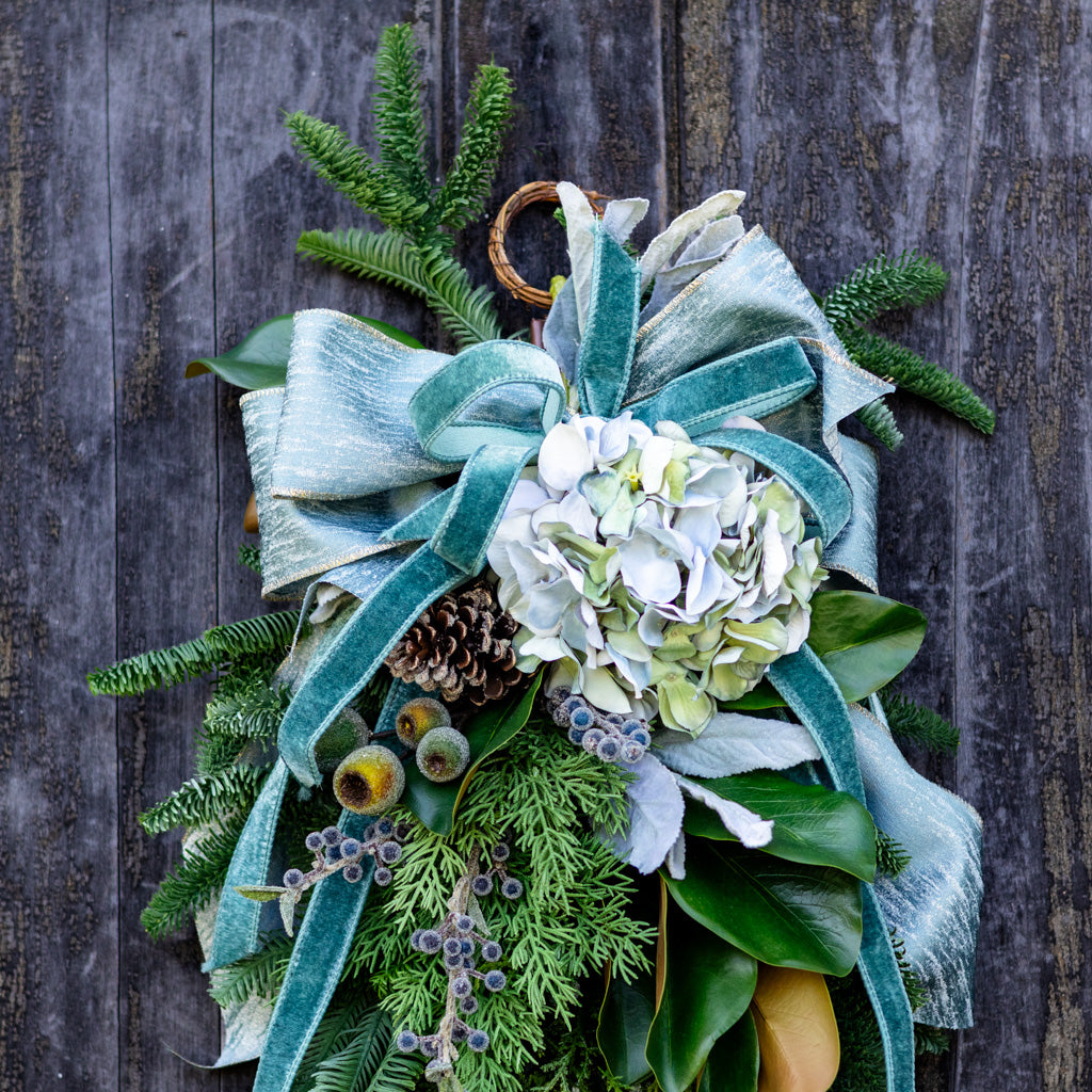 Sugared Spruce Down Drop with Bow