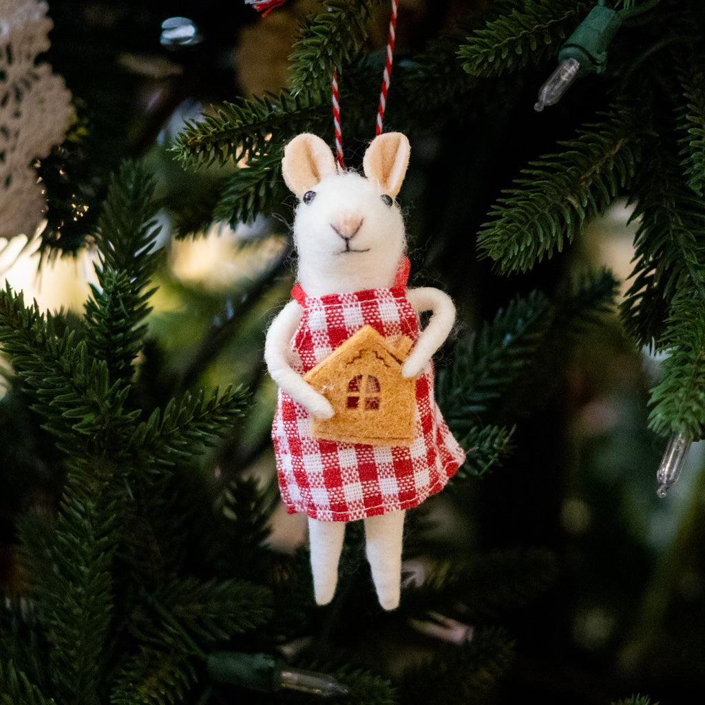 Felt Mouse with Gingerbread House Cookie Ornament