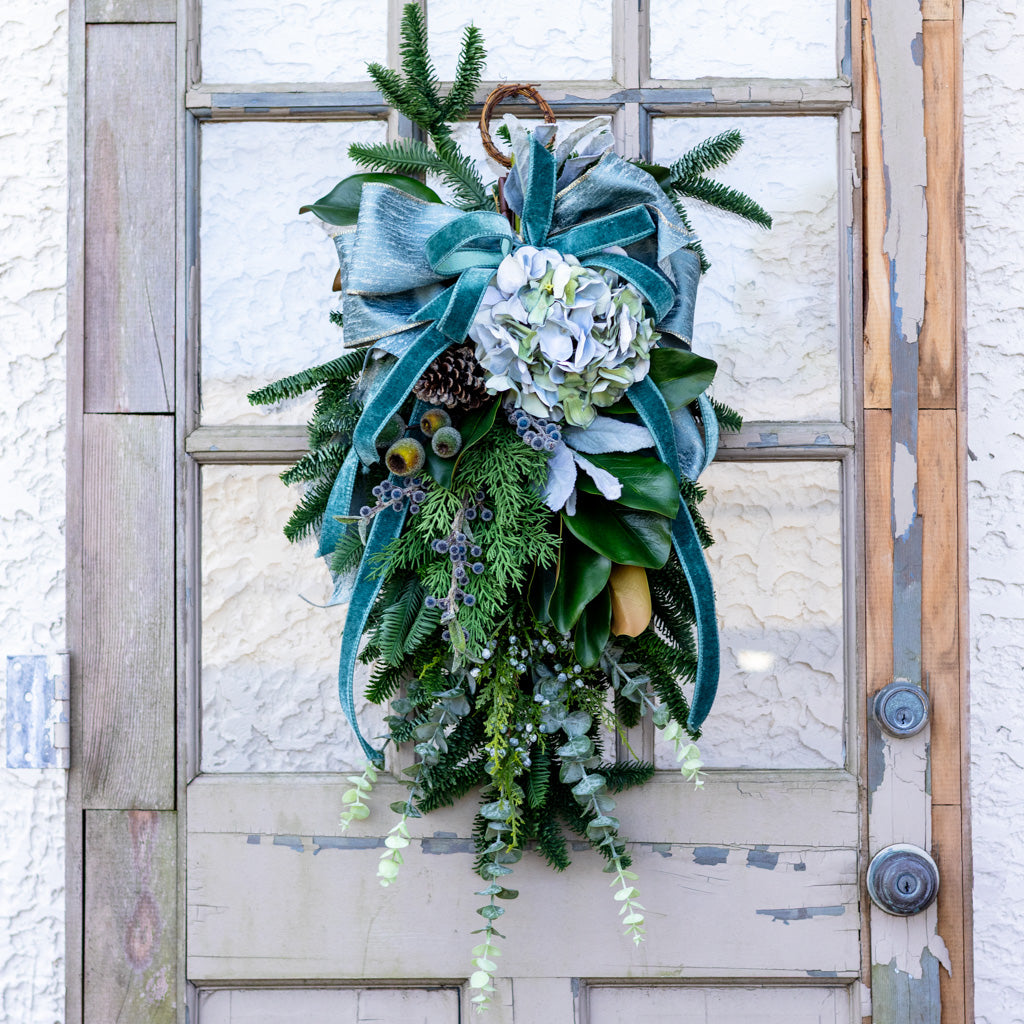 Sugared Spruce Down Drop with Bow