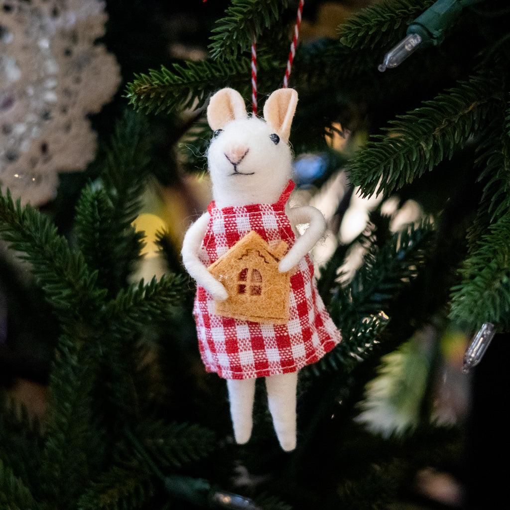 Felt Mouse with Gingerbread House Cookie Ornament
