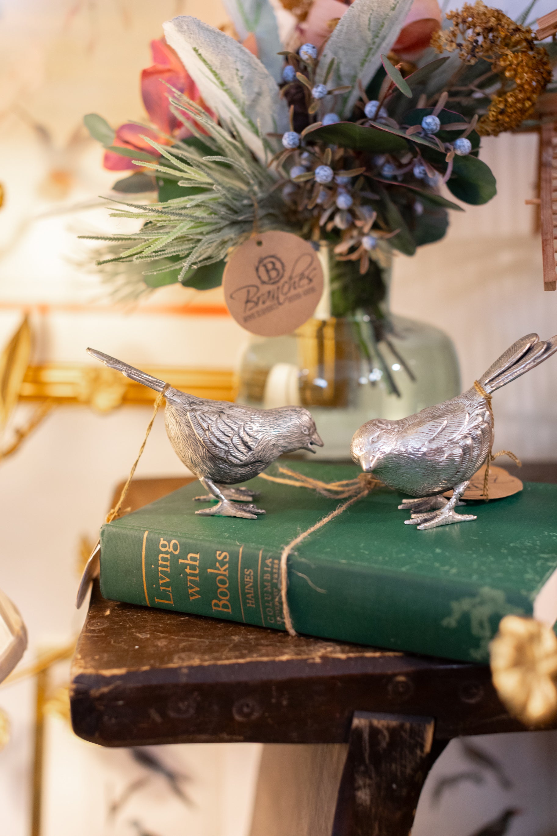 Set of 4 Vintage Silver Metal Birds