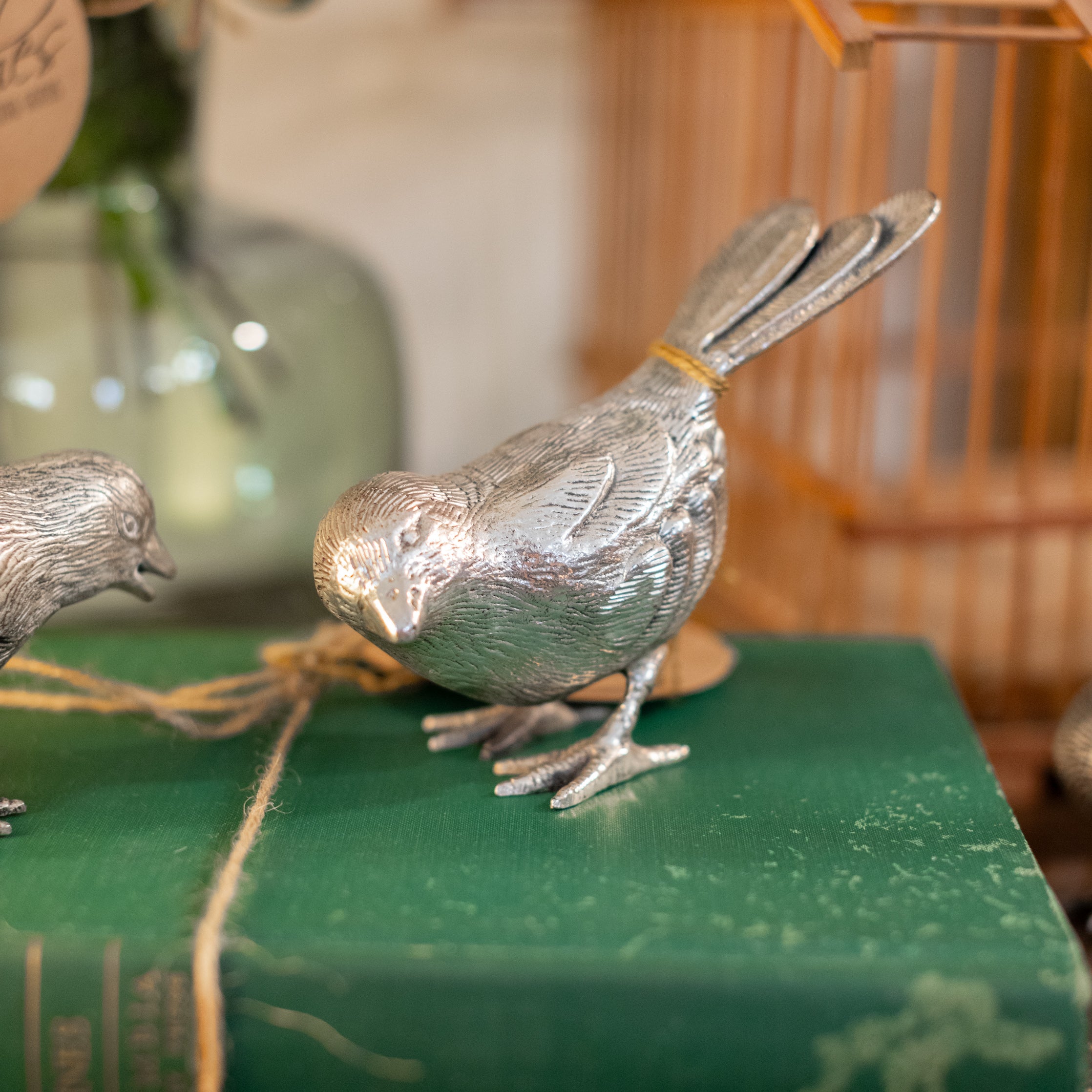 Set of 4 Vintage Silver Metal Birds