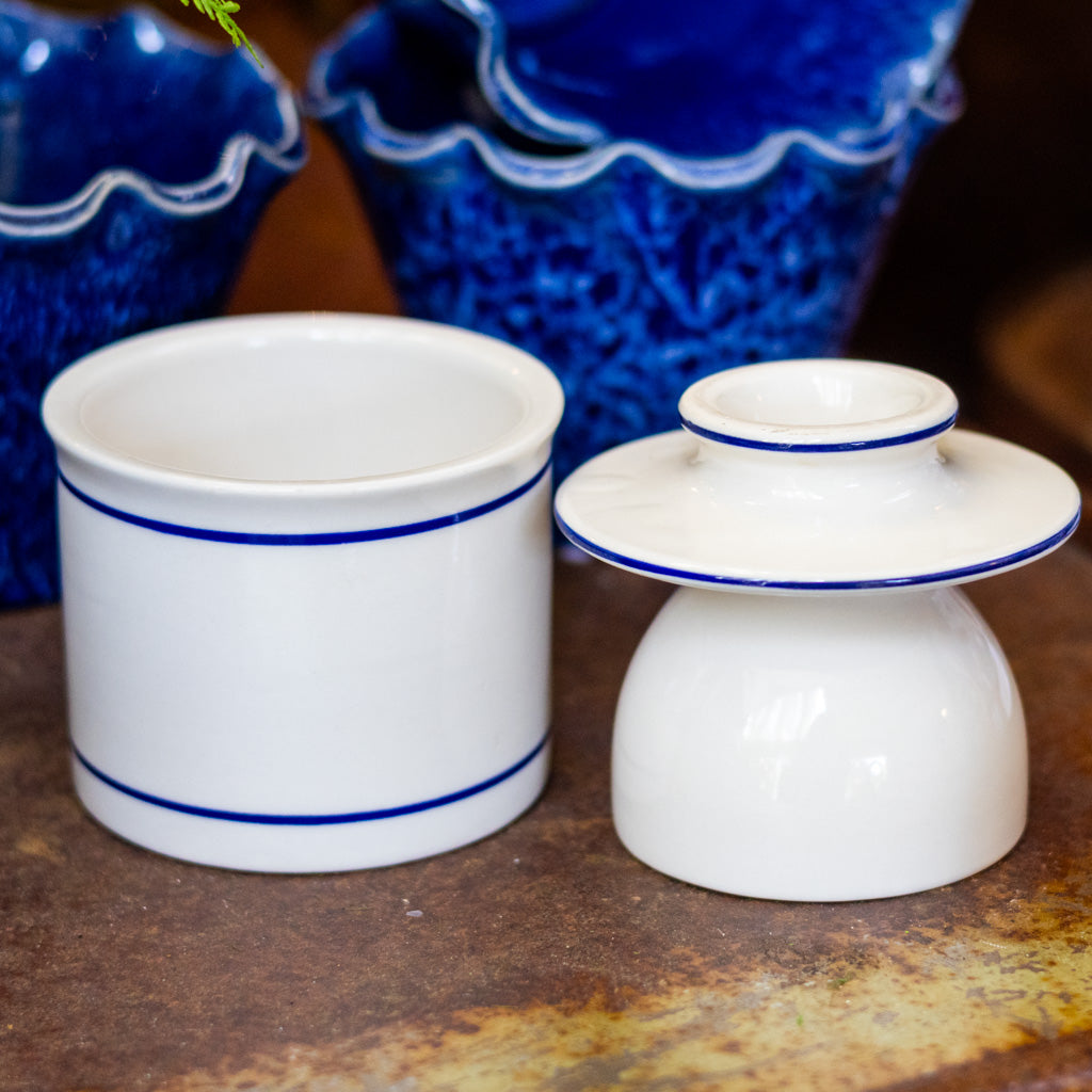 Stoneware Blue White Butter Keeper