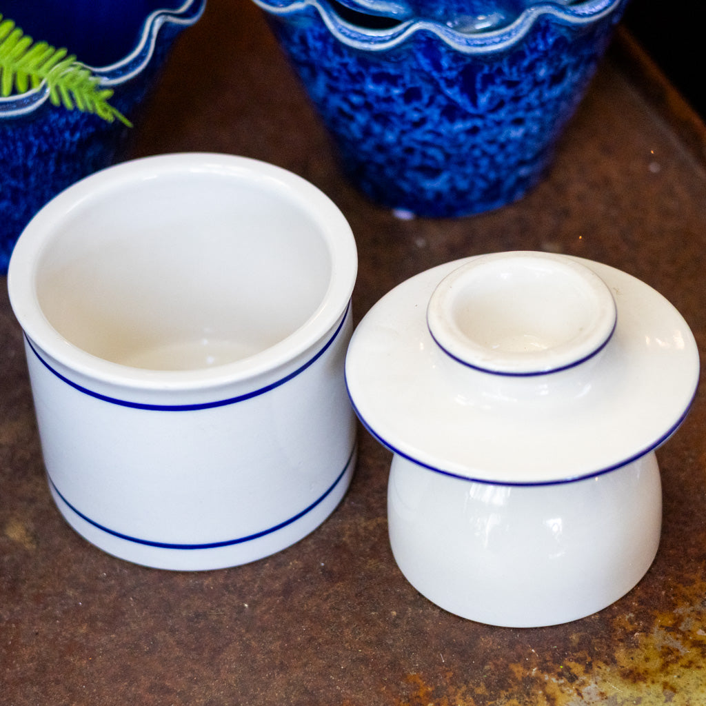 Stoneware Blue White Butter Keeper