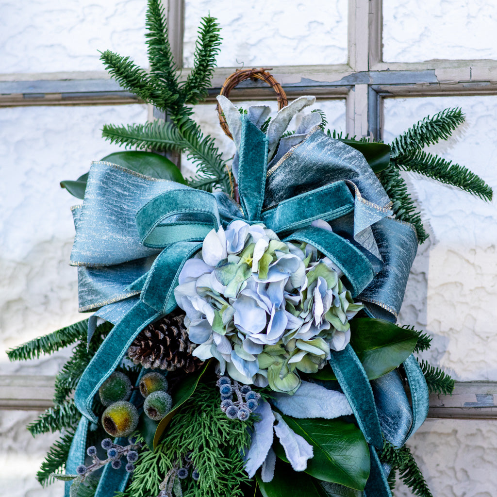 Sugared Spruce Down Drop with Bow