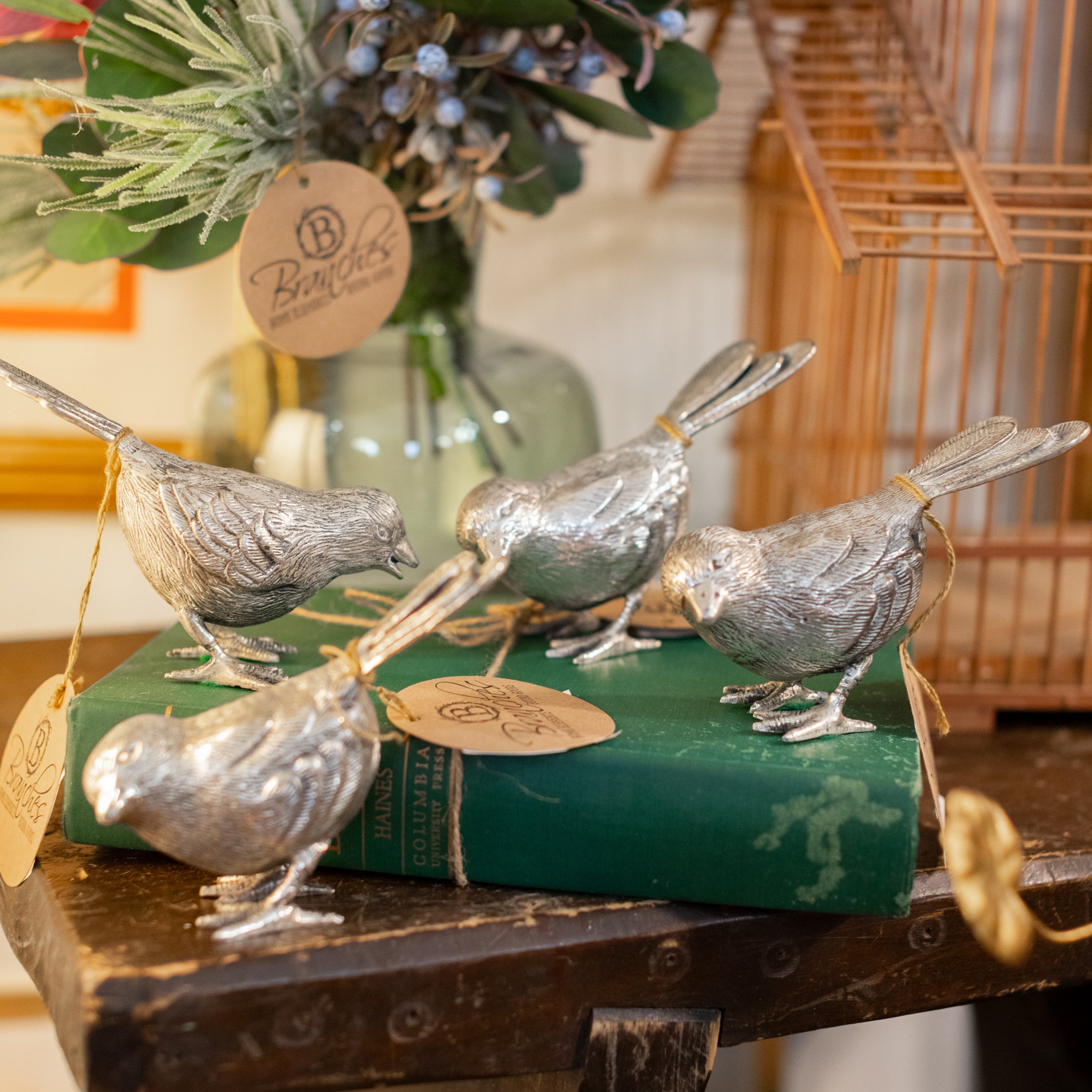 Set of 4 Vintage Silver Metal Birds