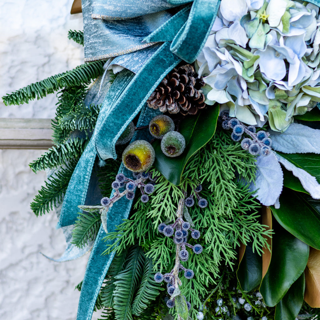 Sugared Spruce Down Drop with Bow