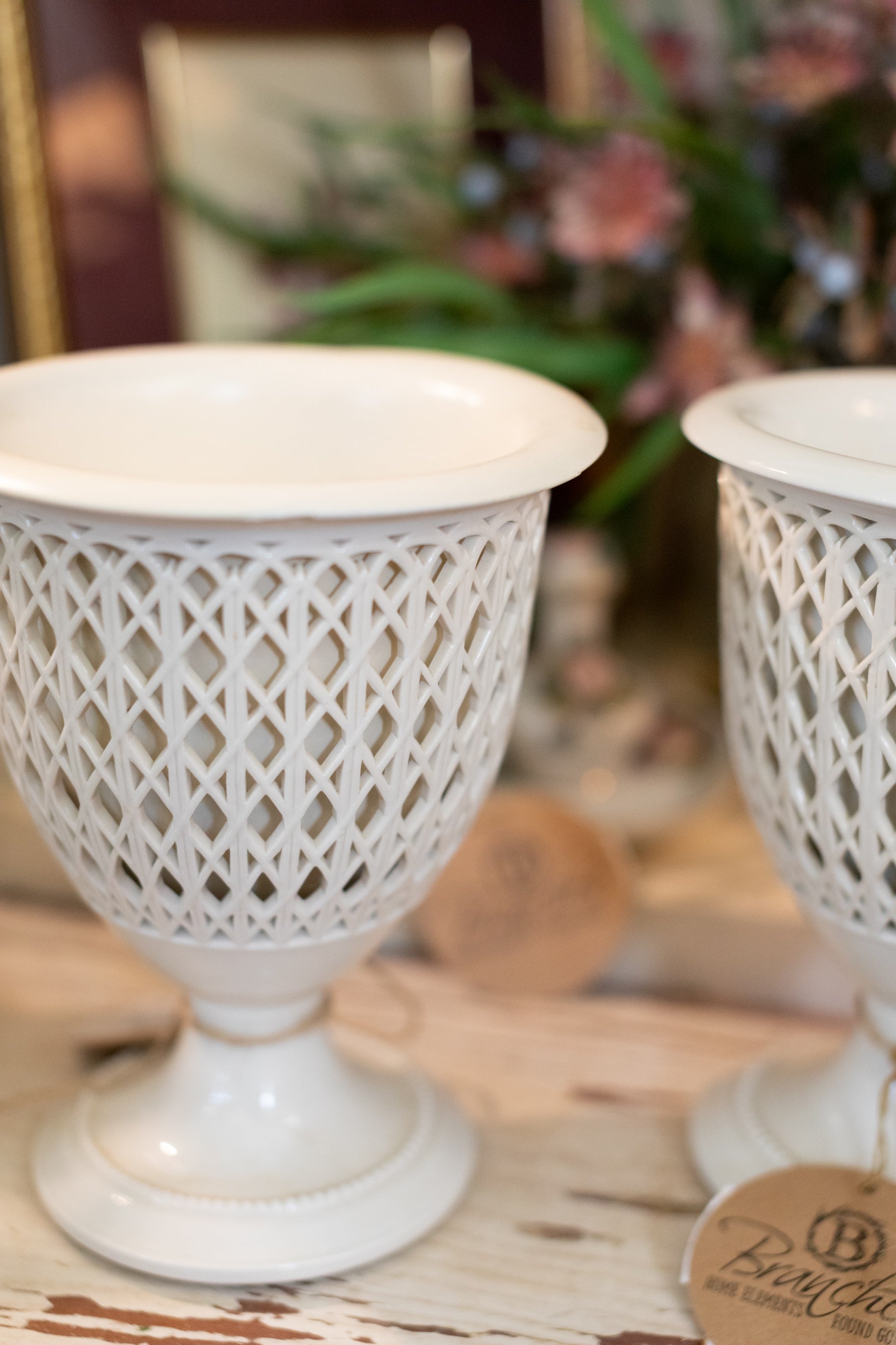 Set of 2 Antique KPM Berlin Schinkel Lattice Sugar Baskets