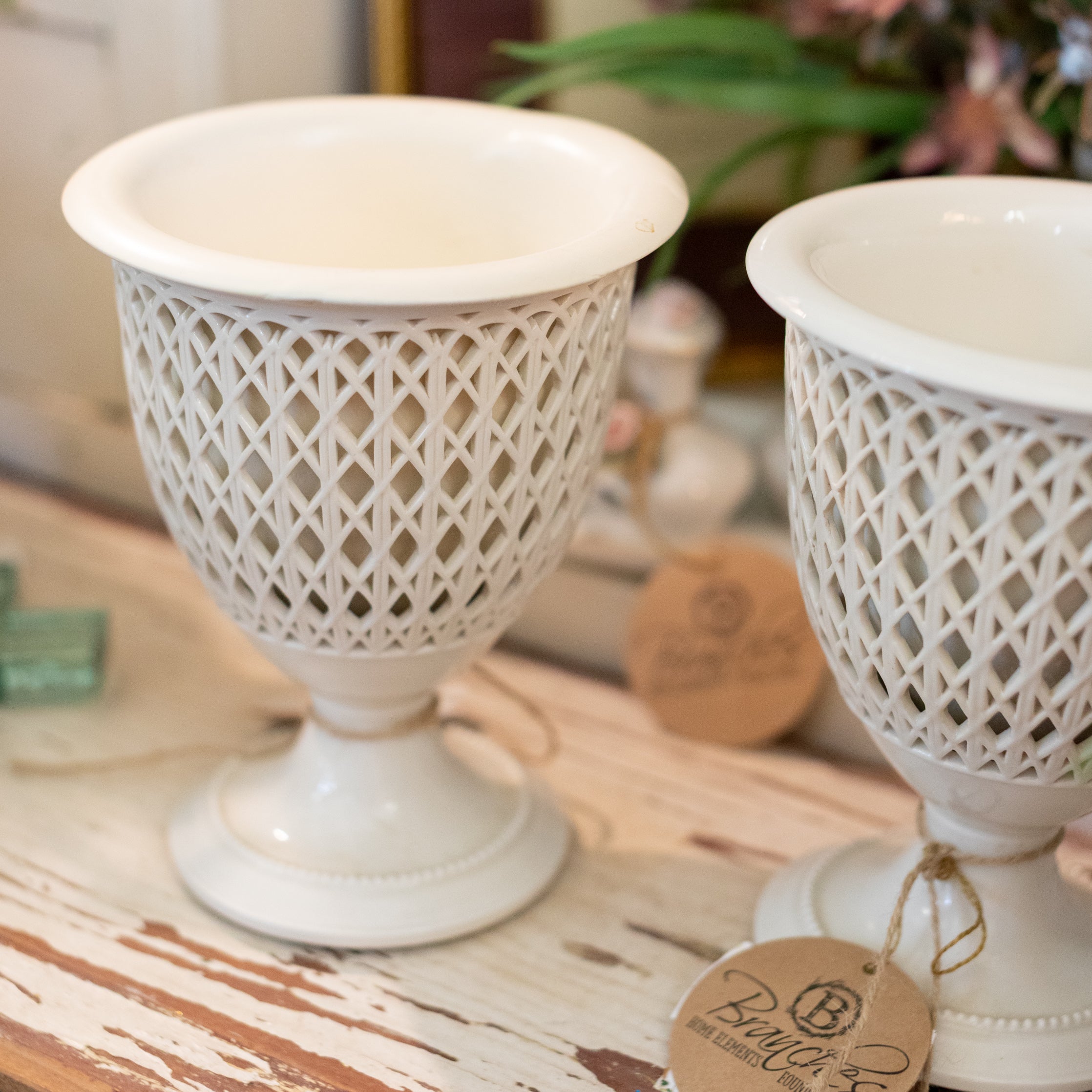 Set of 2 Antique KPM Berlin Schinkel Lattice Sugar Baskets