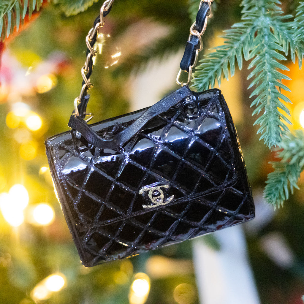 Luxury Black Handbag Glass Ornament