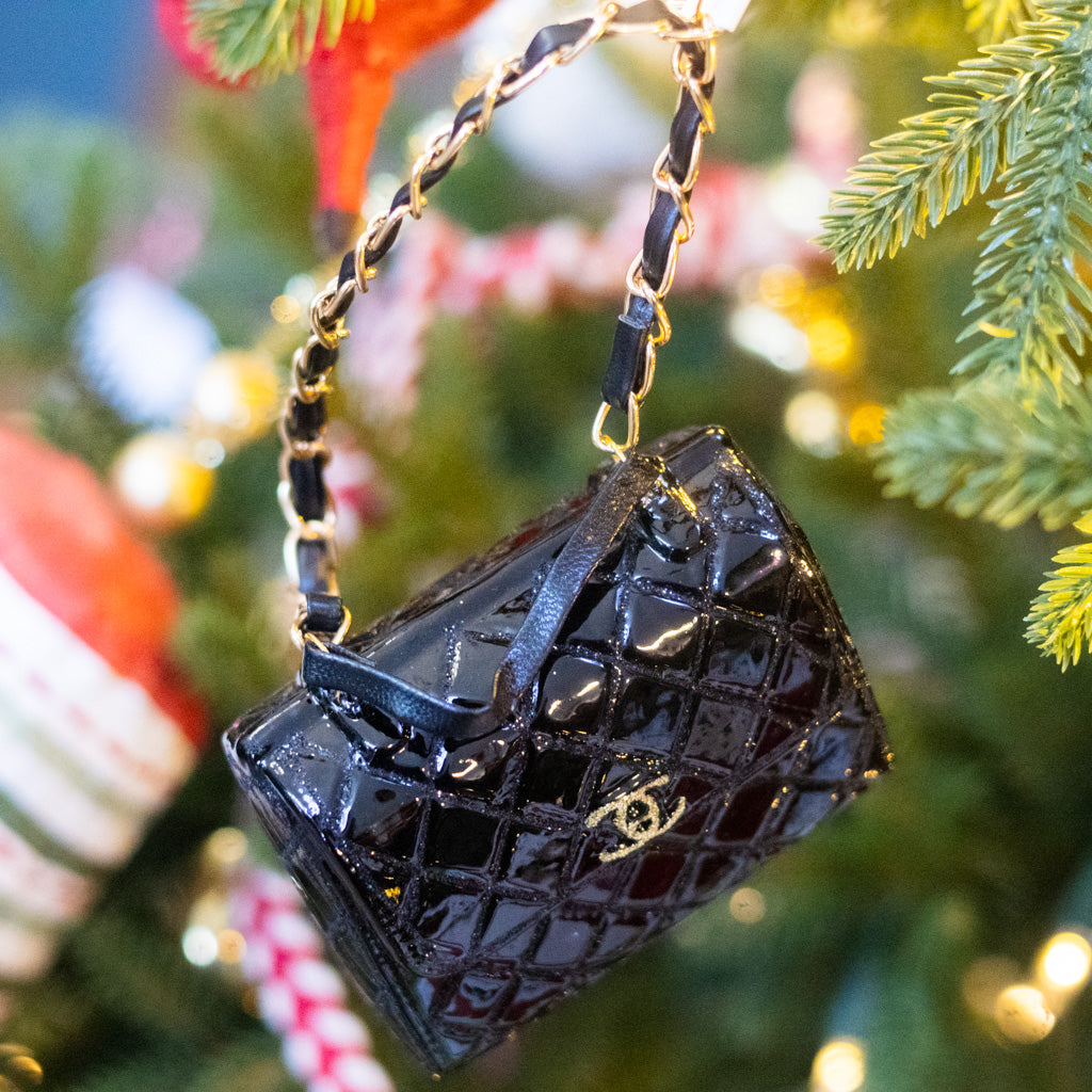 Luxury Black Handbag Glass Ornament