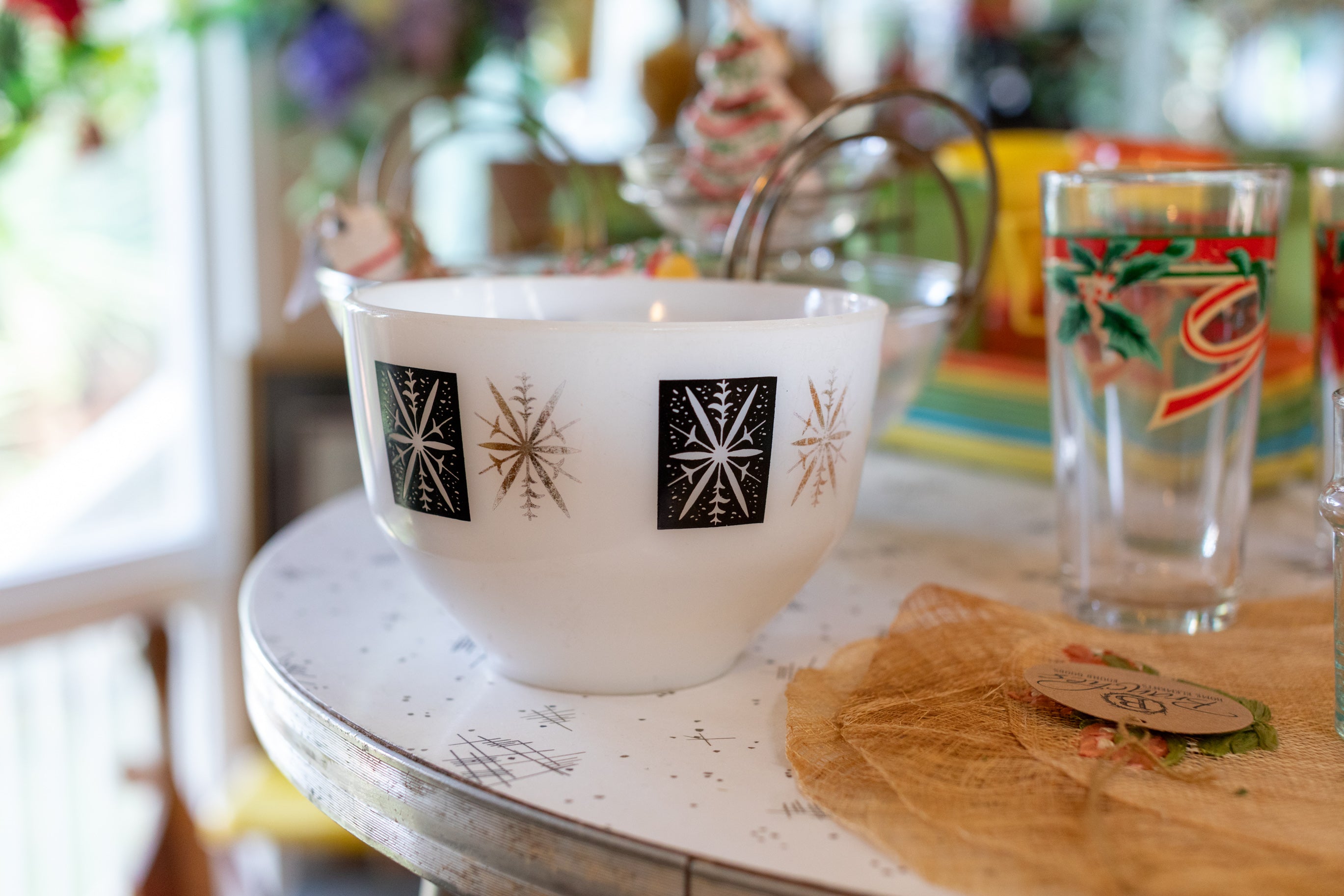 Mid-Century BIK-Silvere White Bowl Atomic Snowflake