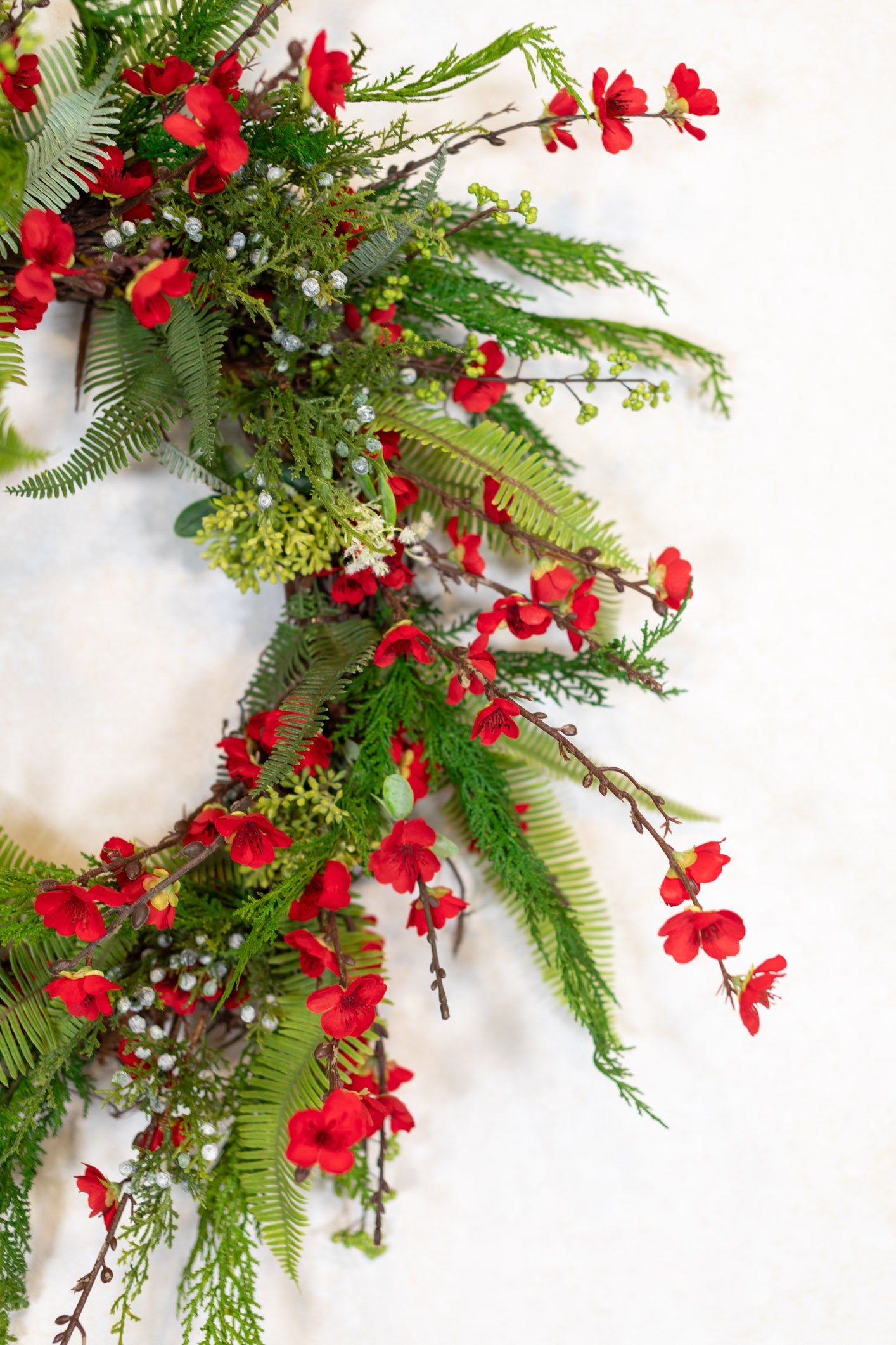 Holiday Red Cherry Blossom Wreath
