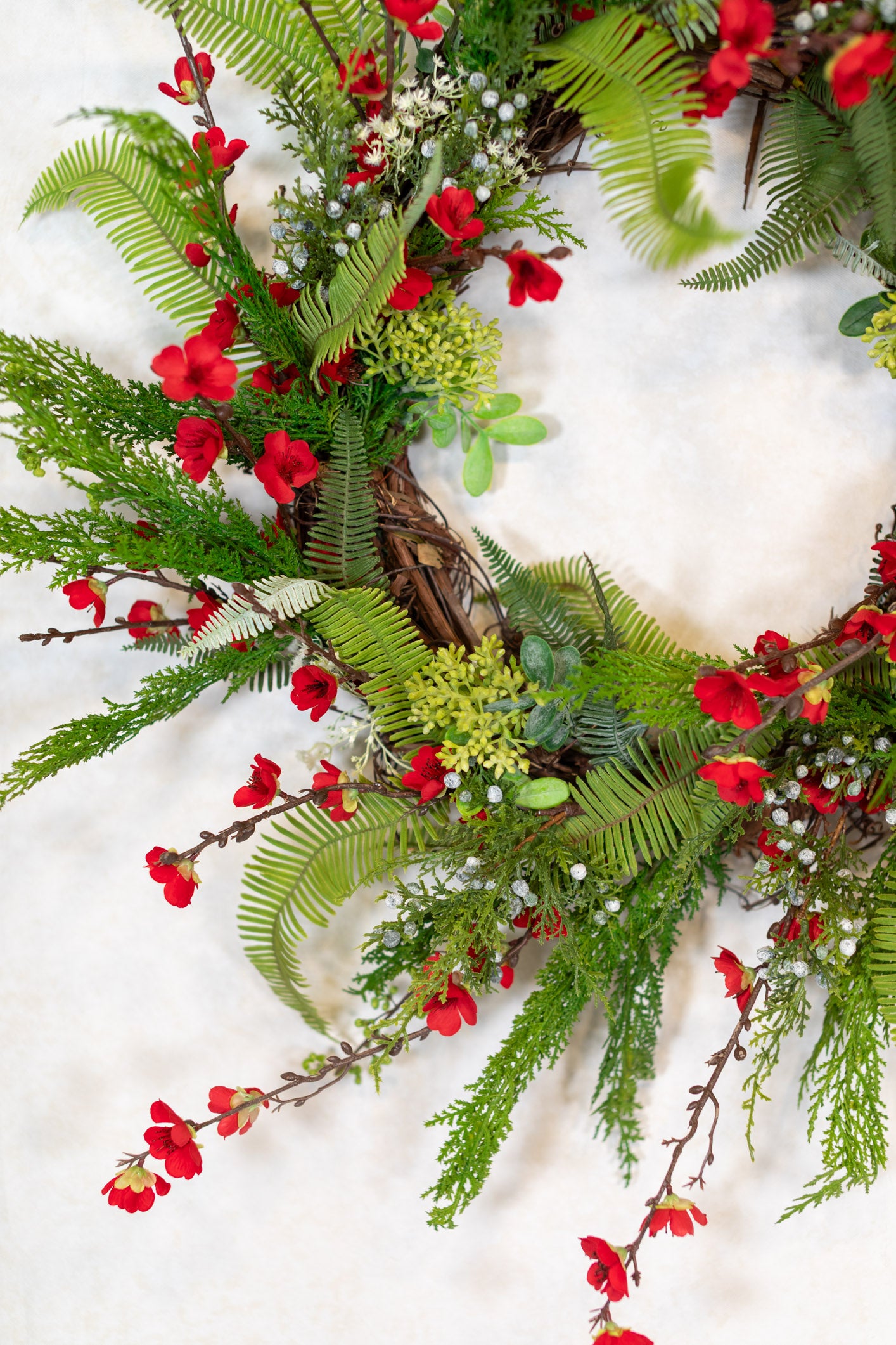 Holiday Red Cherry Blossom Wreath