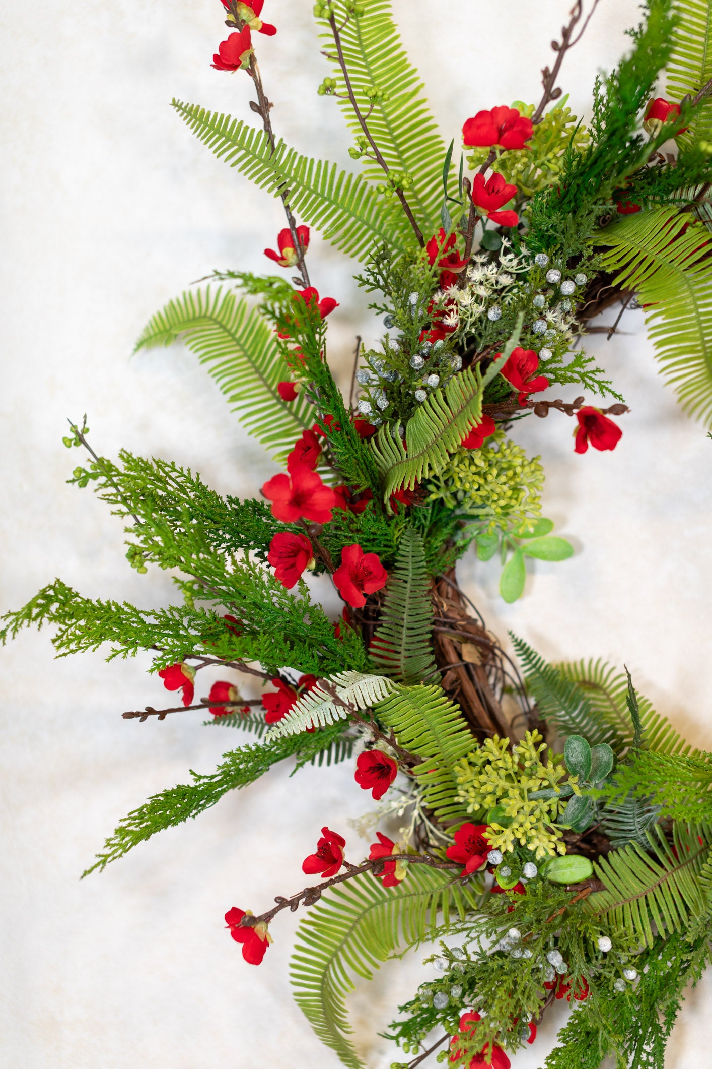 Holiday Red Cherry Blossom Wreath