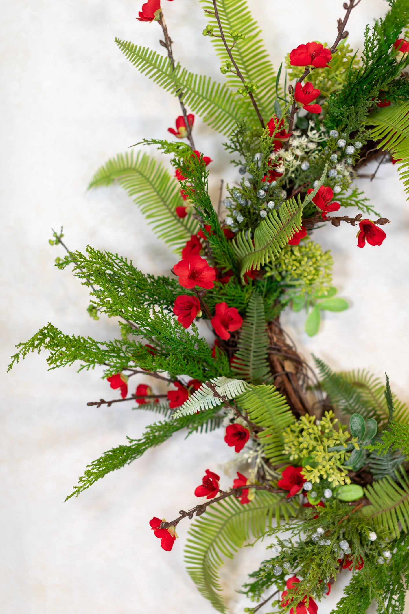 Holiday Red Cherry Blossom Wreath