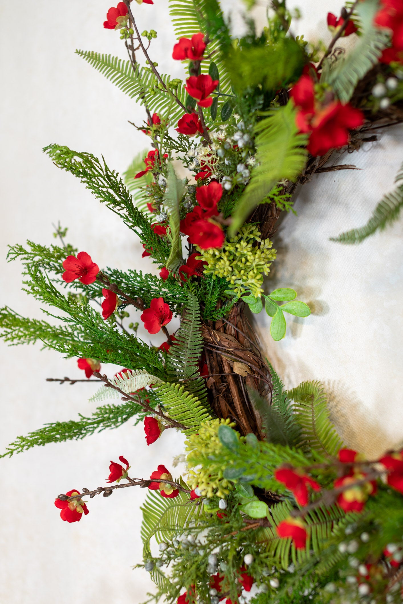 Holiday Red Cherry Blossom Wreath