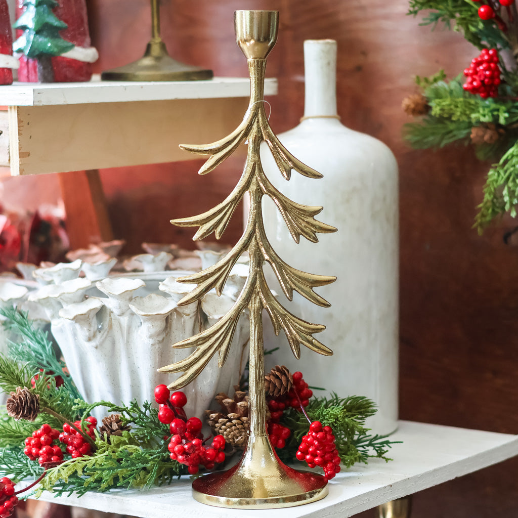 Tree Candle Holder Gold Aluminum Tall