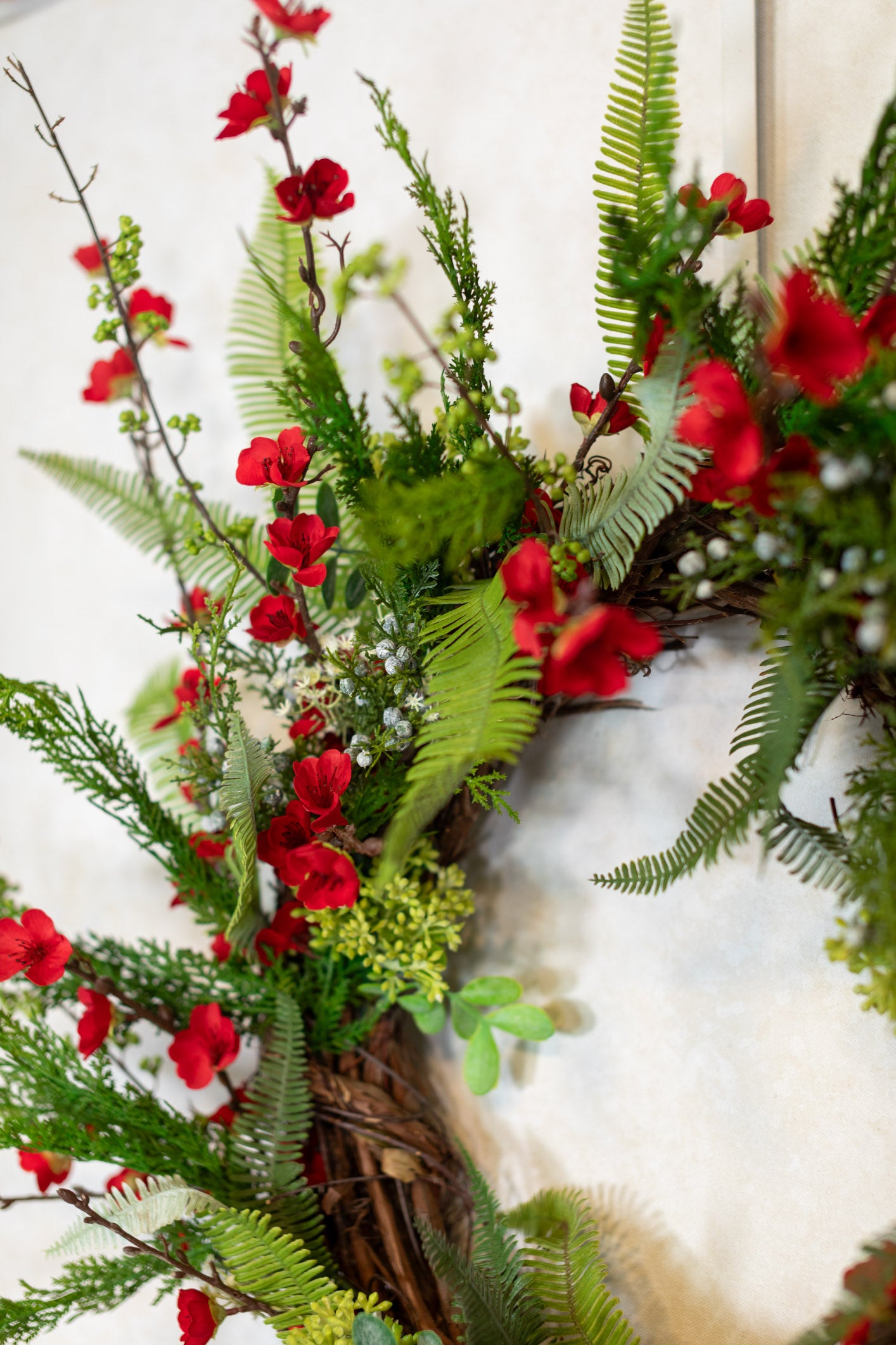 Holiday Red Cherry Blossom Wreath