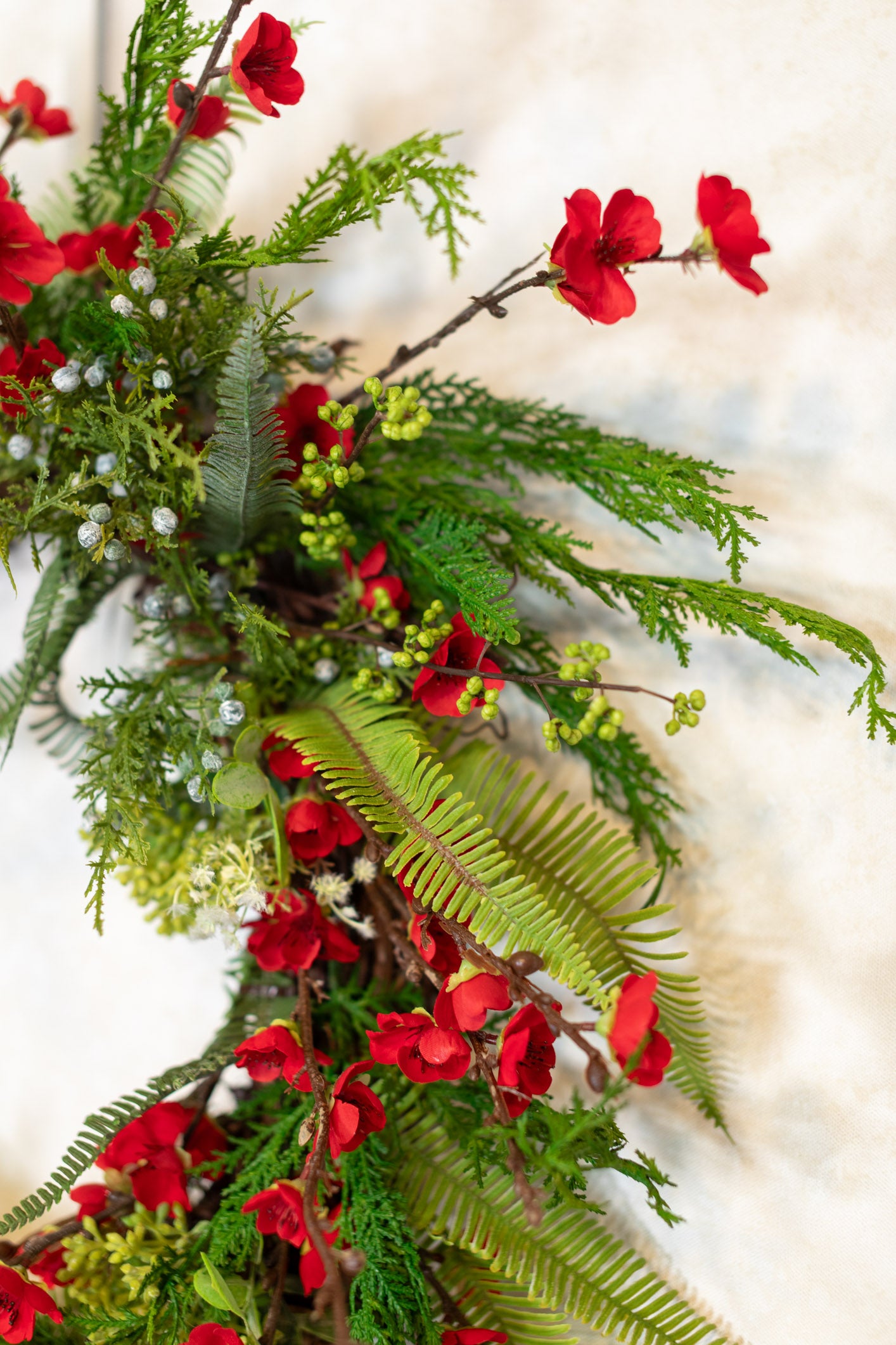 Holiday Red Cherry Blossom Wreath