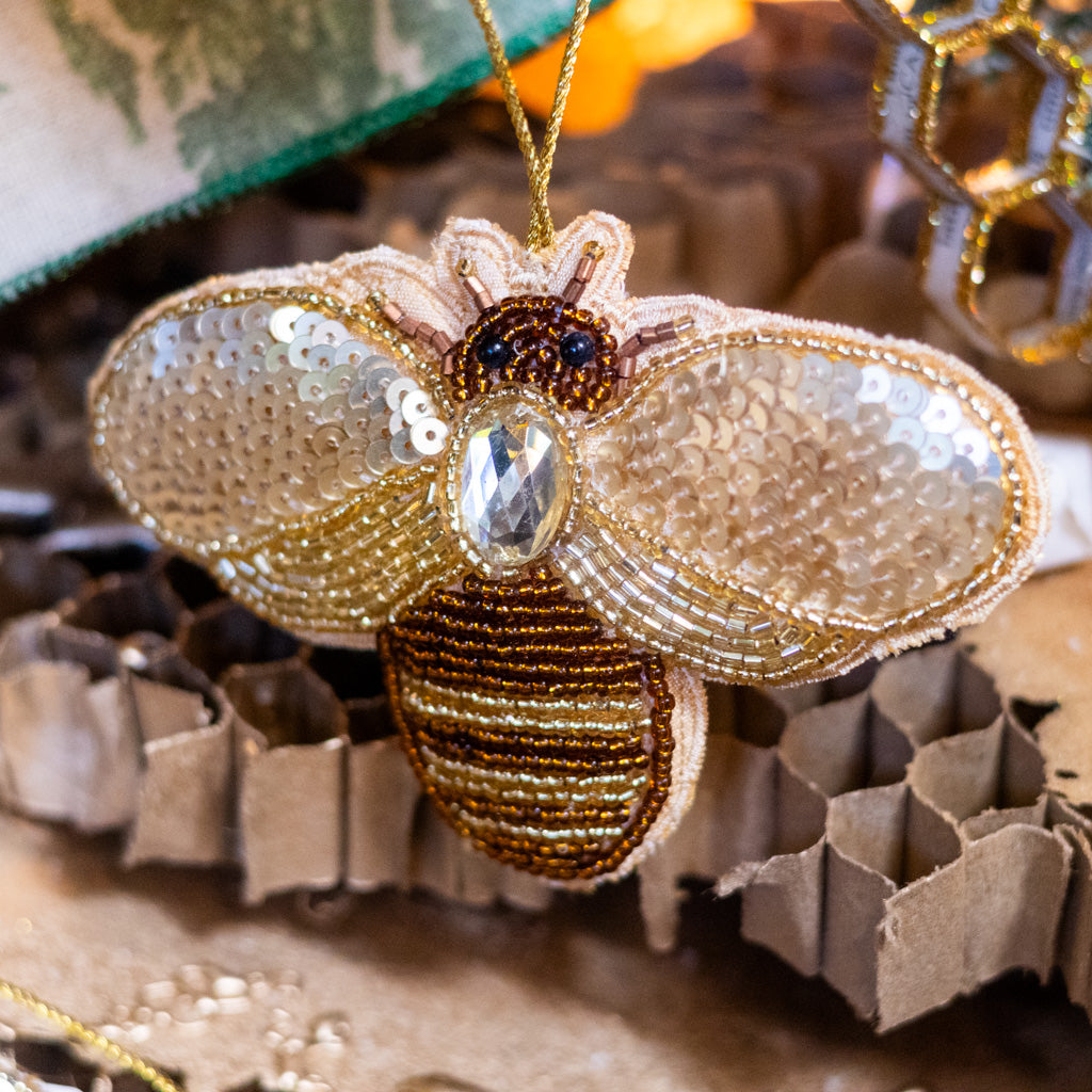 Beaded Garden Bee with White Stone