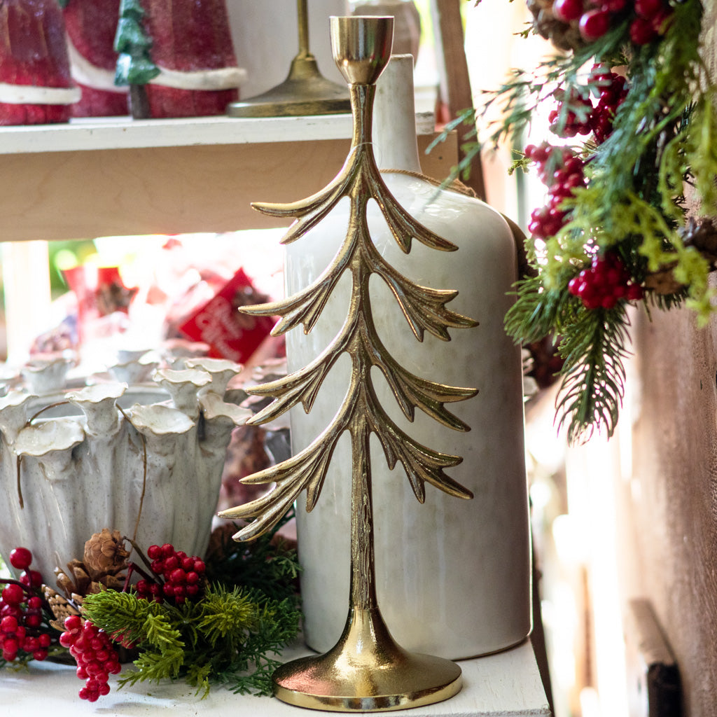 Tree Candle Holder Gold Aluminum Tall