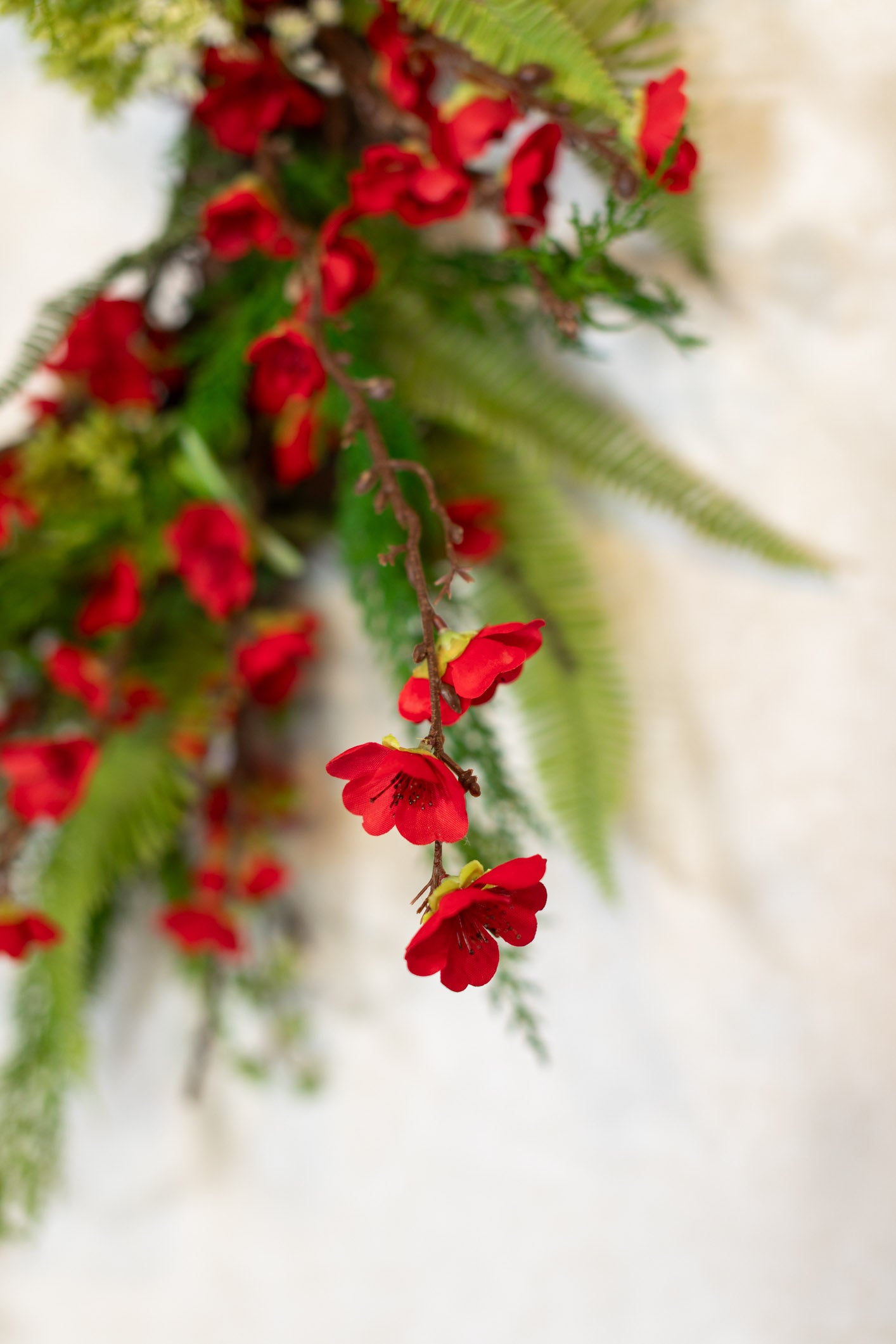 Holiday Red Cherry Blossom Wreath