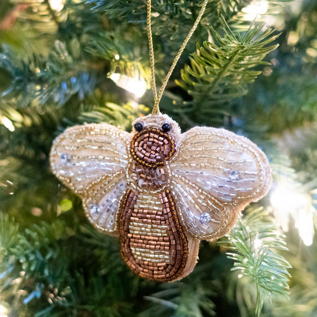 Beaded Garden Bee with Silver Stones on Wings