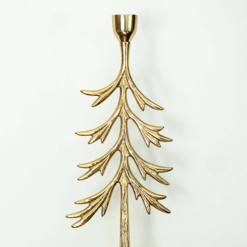 Tree Candle Holder Gold Aluminum Tall