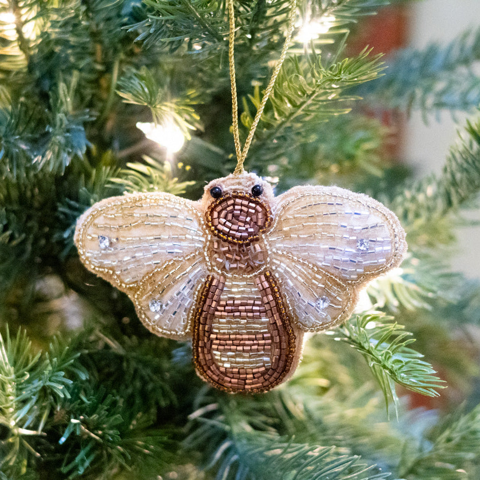 Beaded Garden Bee with Silver Stones on Wings