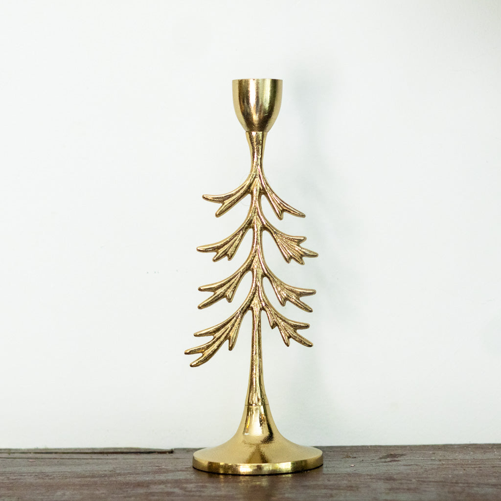 Tree Candle Holder Gold Aluminum Short