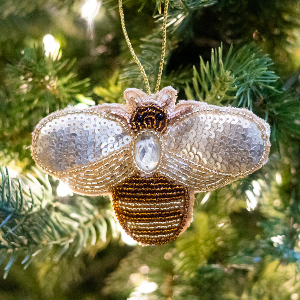 Beaded Garden Bee with White Stone