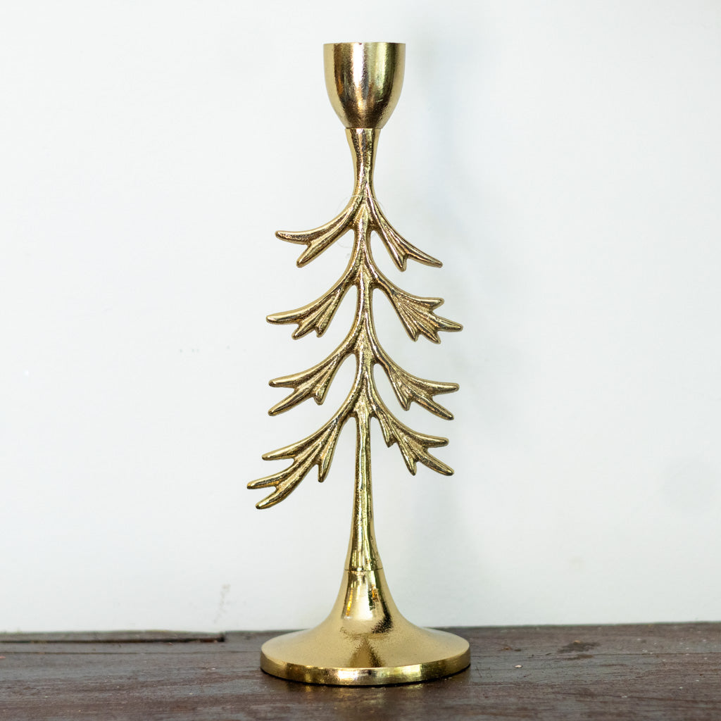 Tree Candle Holder Gold Aluminum Short