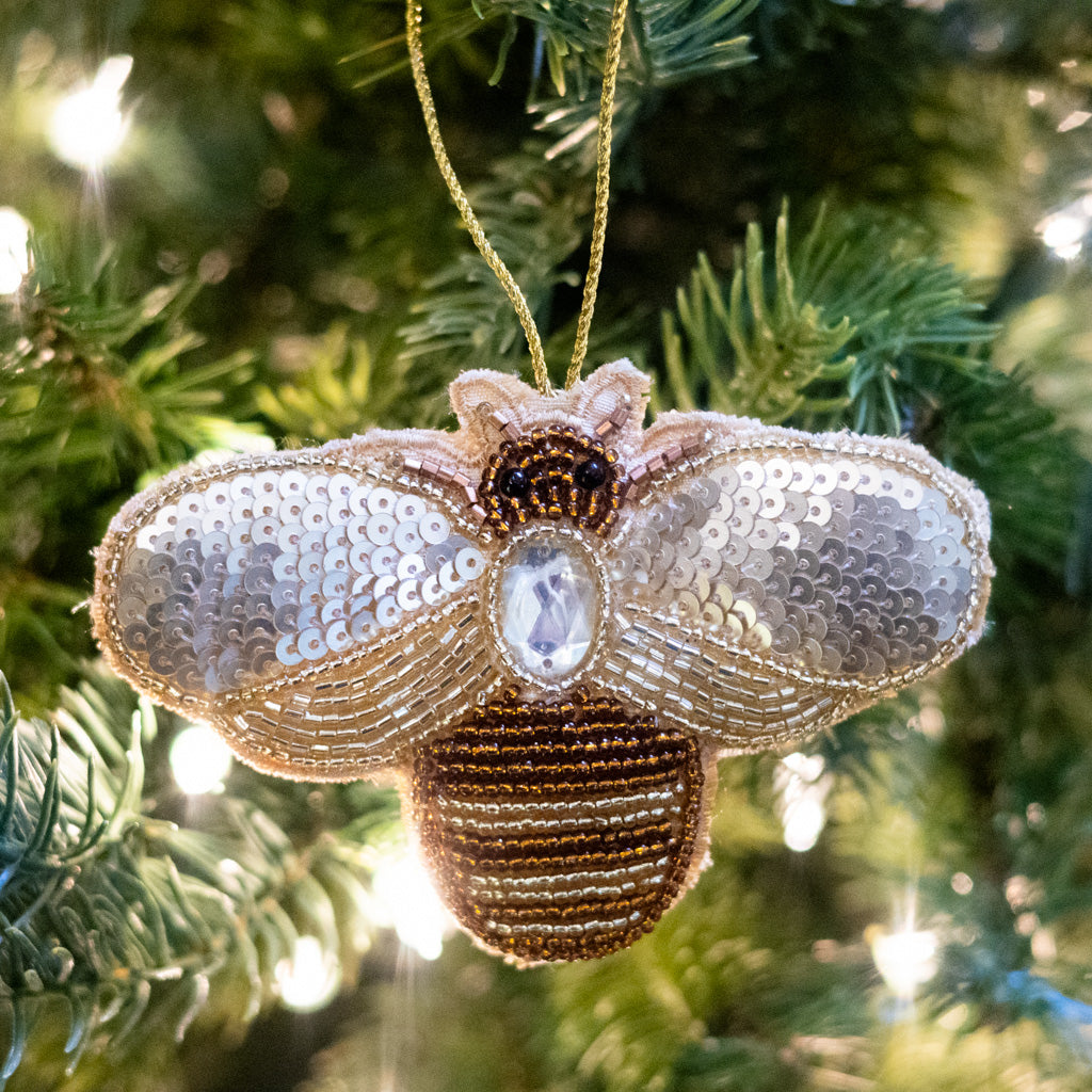 Beaded Garden Bee with White Stone