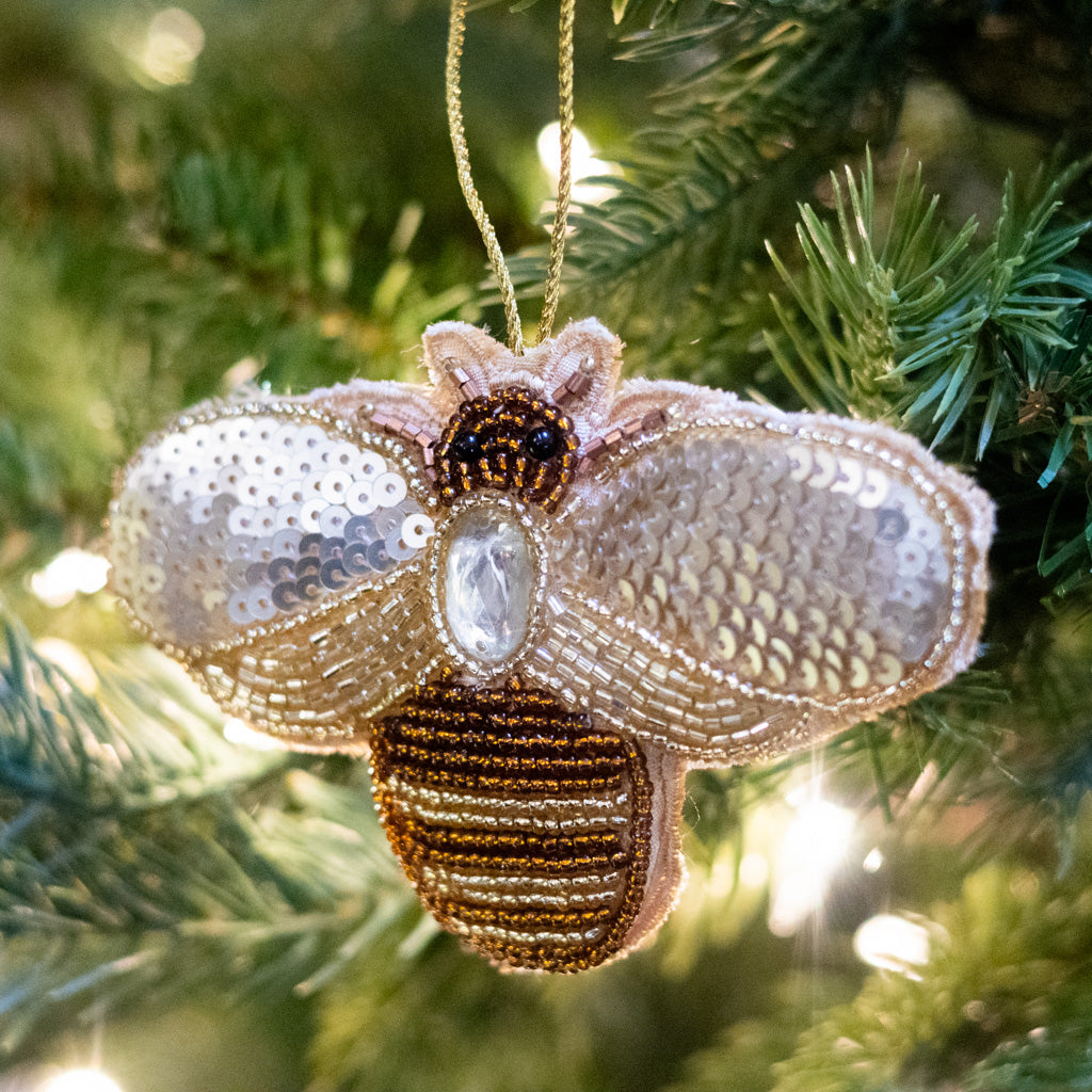 Beaded Garden Bee with White Stone