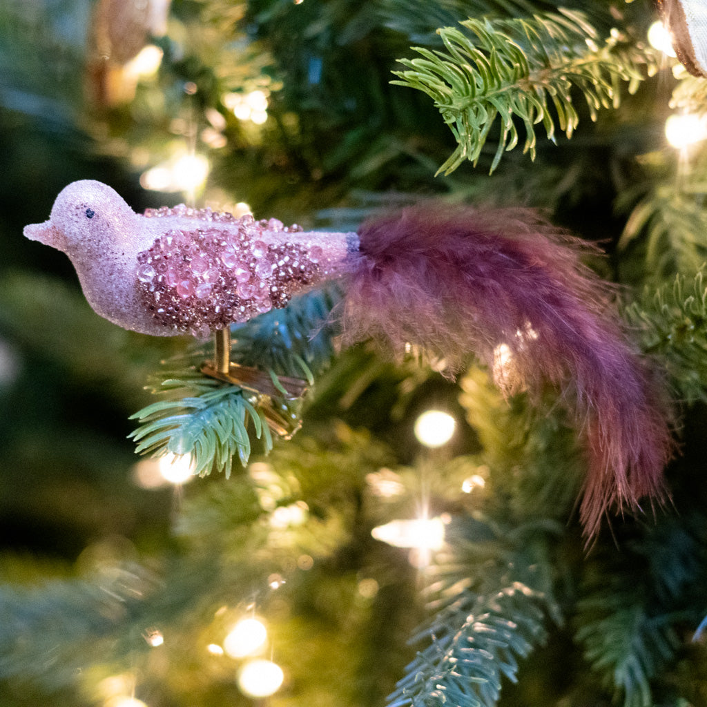 Glass Sequin Bird with Brown Feather Tail