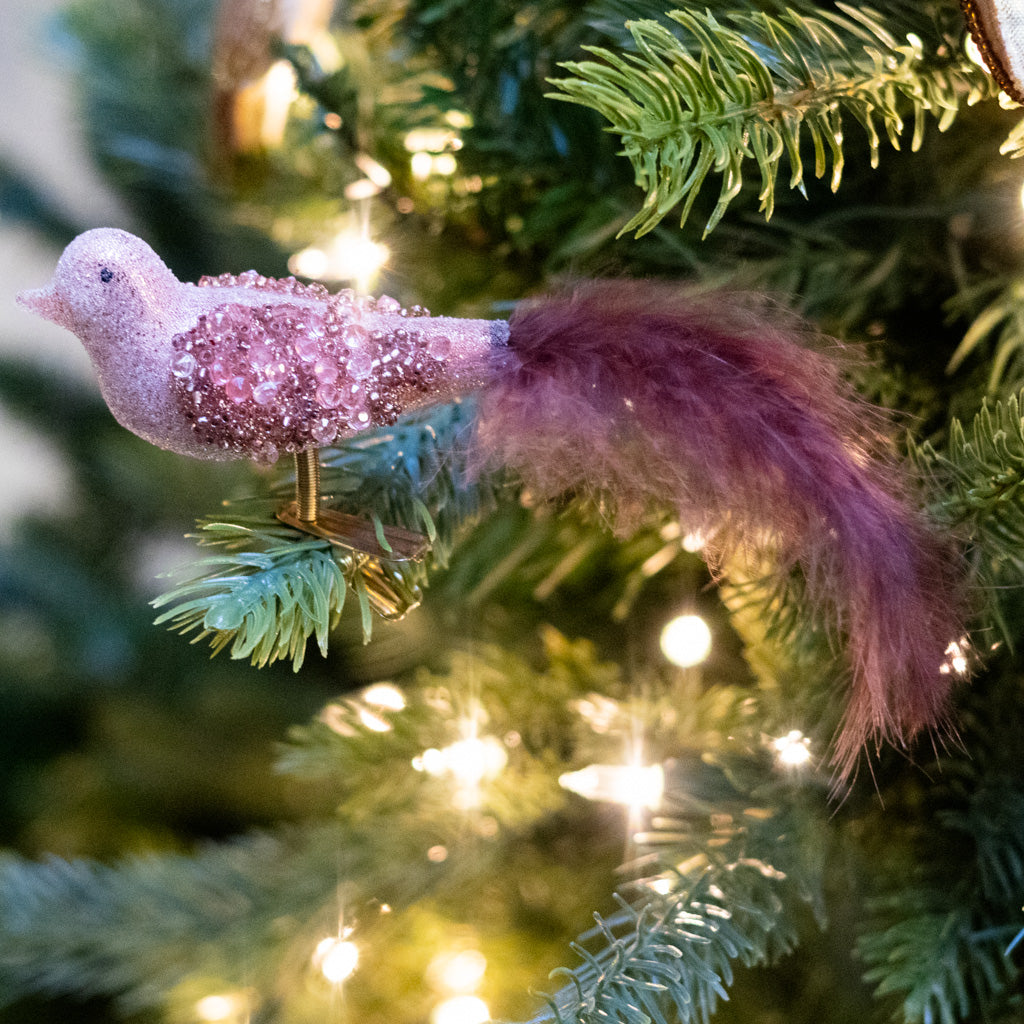 Glass Sequin Bird with Brown Feather Tail
