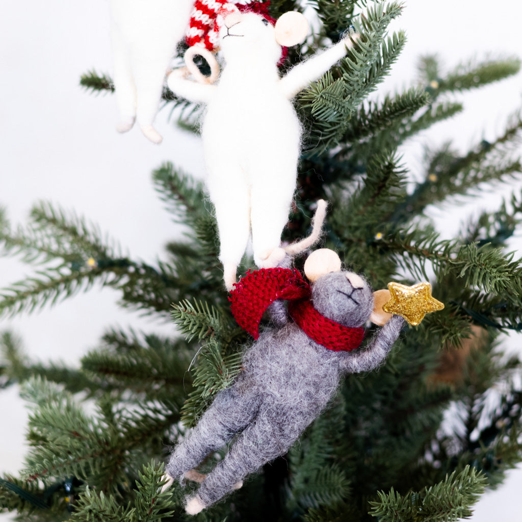 Wool Felt Mice with Hats, Scarves and Star Ornament