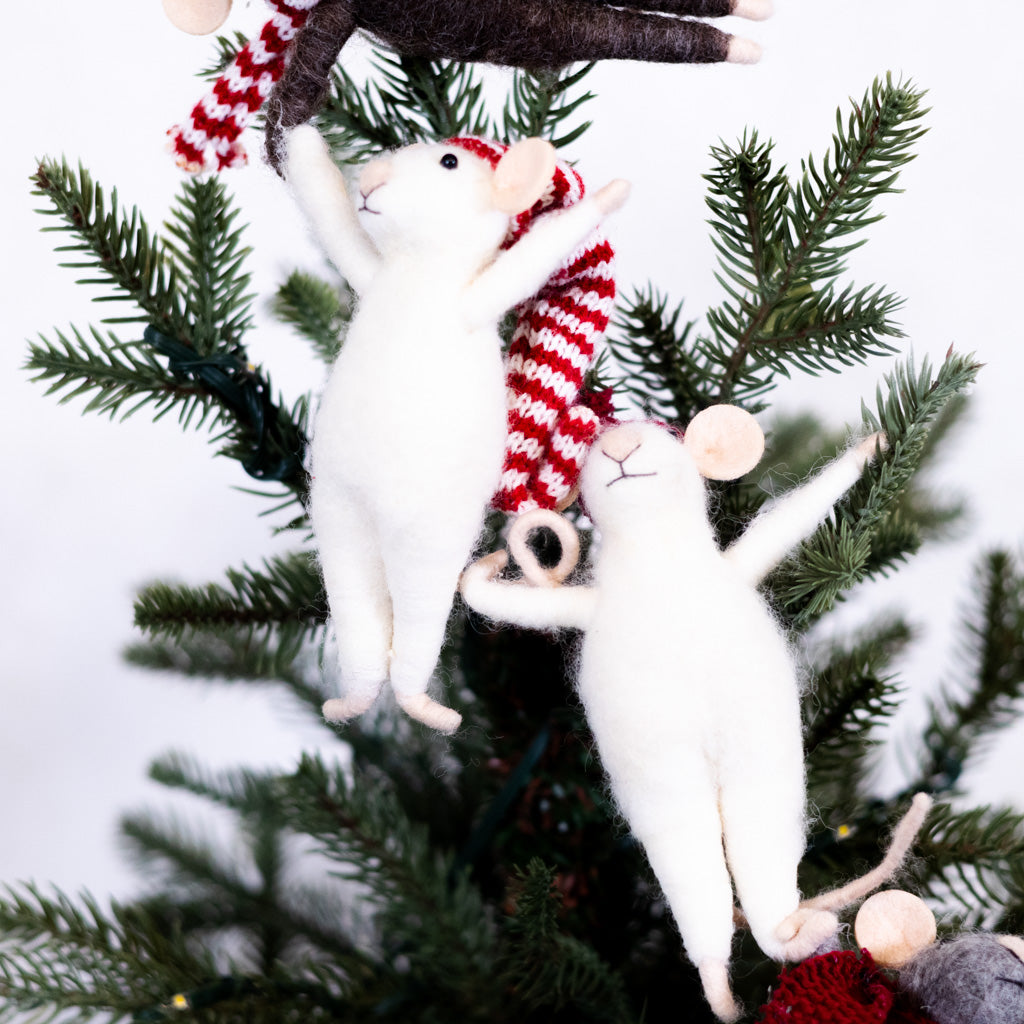 Wool Felt Mice with Hats, Scarves and Star Ornament