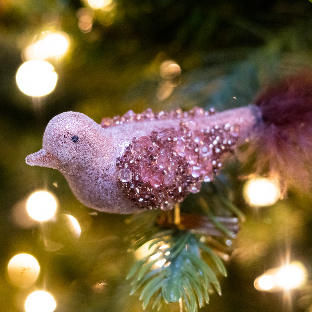 Glass Sequin Bird with Brown Feather Tail